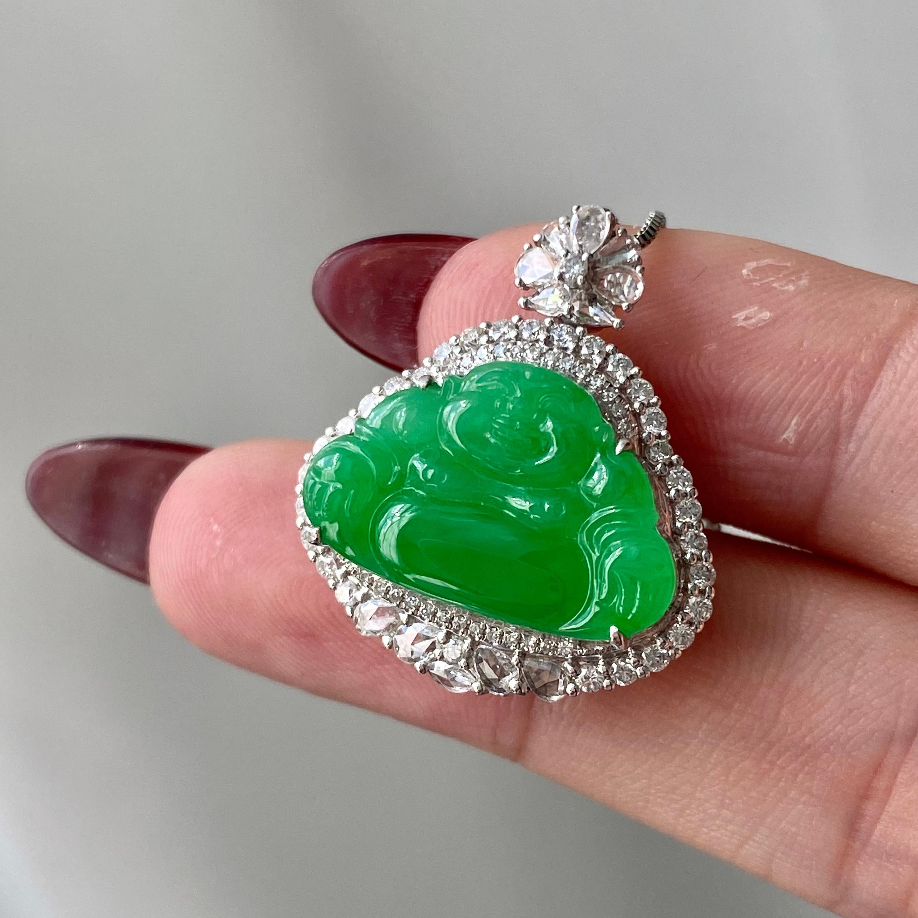 18k金钻镶冰种满绿佛公吊坠（yc204857）