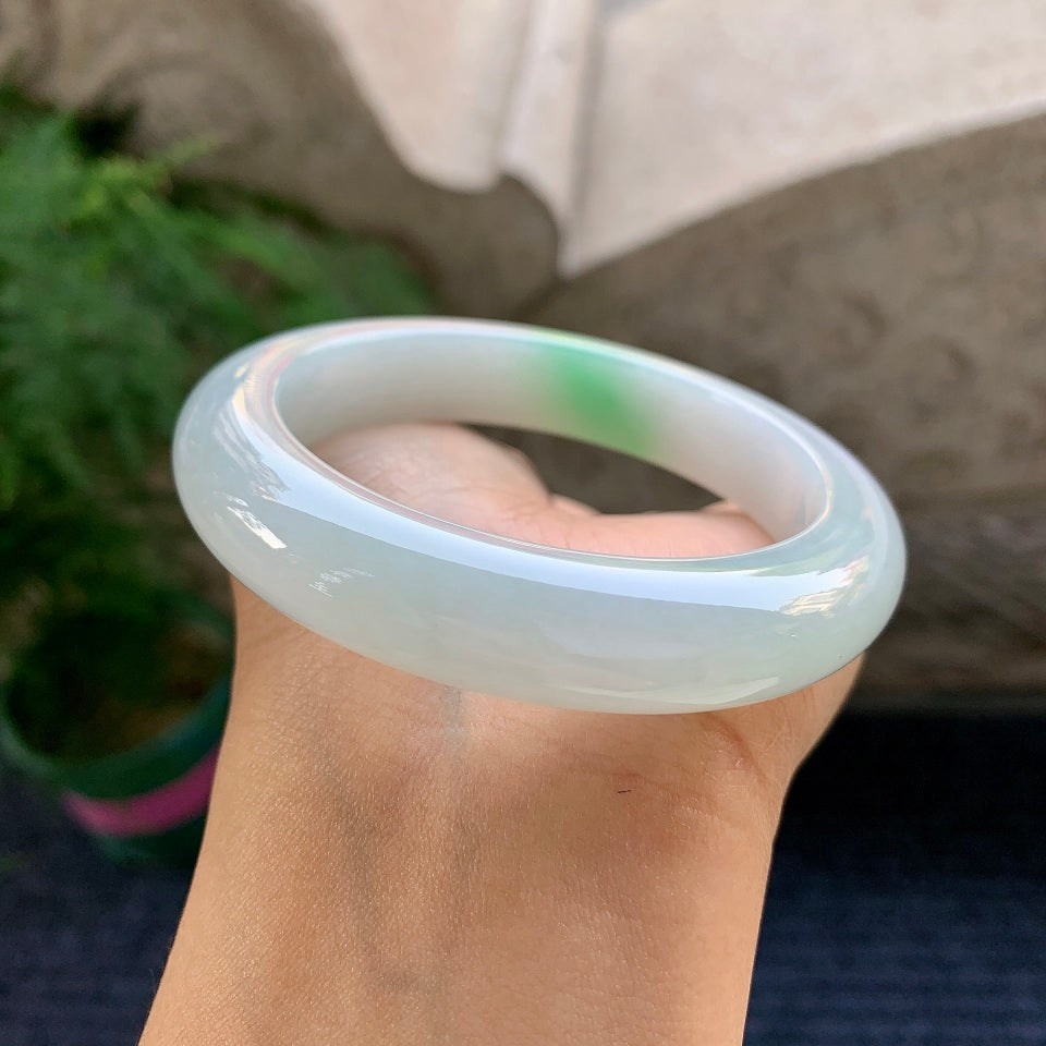 糯冰种飘绿花平安镯（56.5mm）（yc079307）