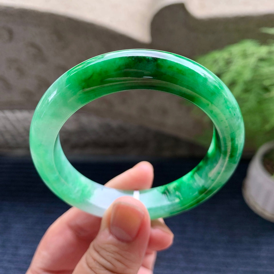 细糯种飘阳绿平安镯（56mm）（yc097824）
