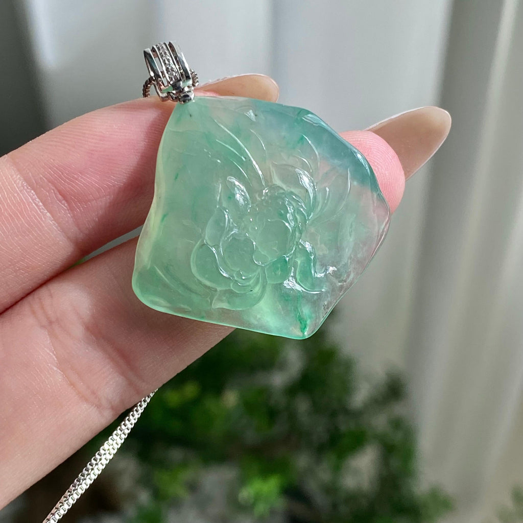 18k金钻镶冰种晴底莲花吊坠（yc206738）