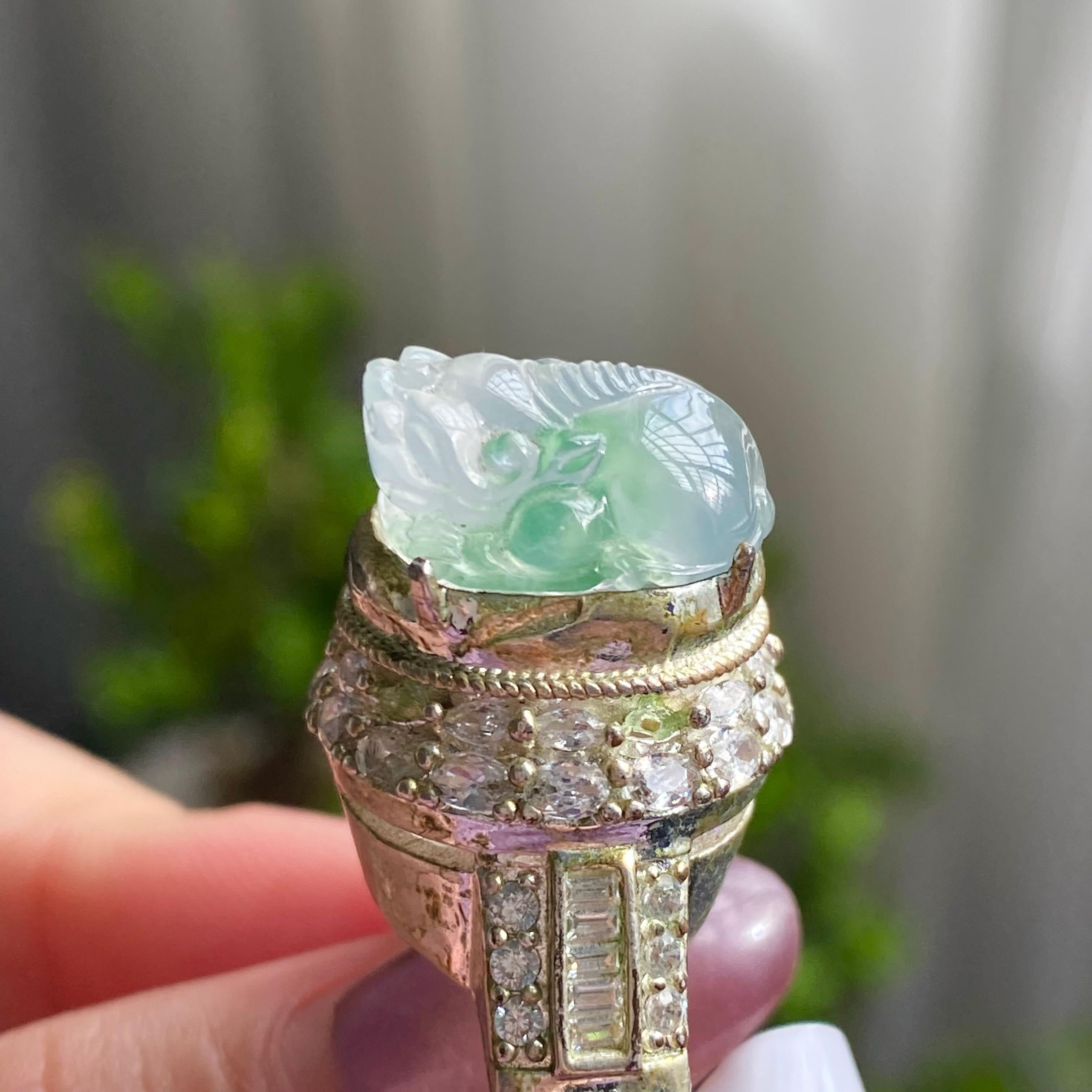 冰种飘花貔貅戒面裸石（yc199631）