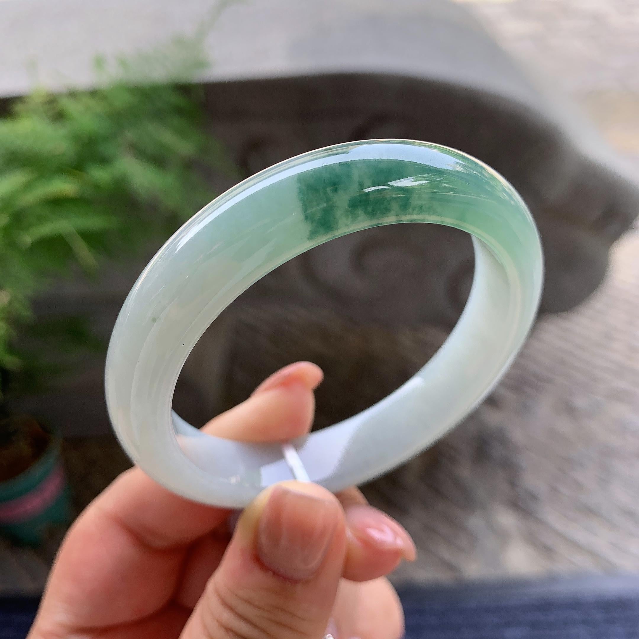 细糯种飘蓝花正圈平安镯 53.2圈口 天然缅甸A货翡翠（yc499794）