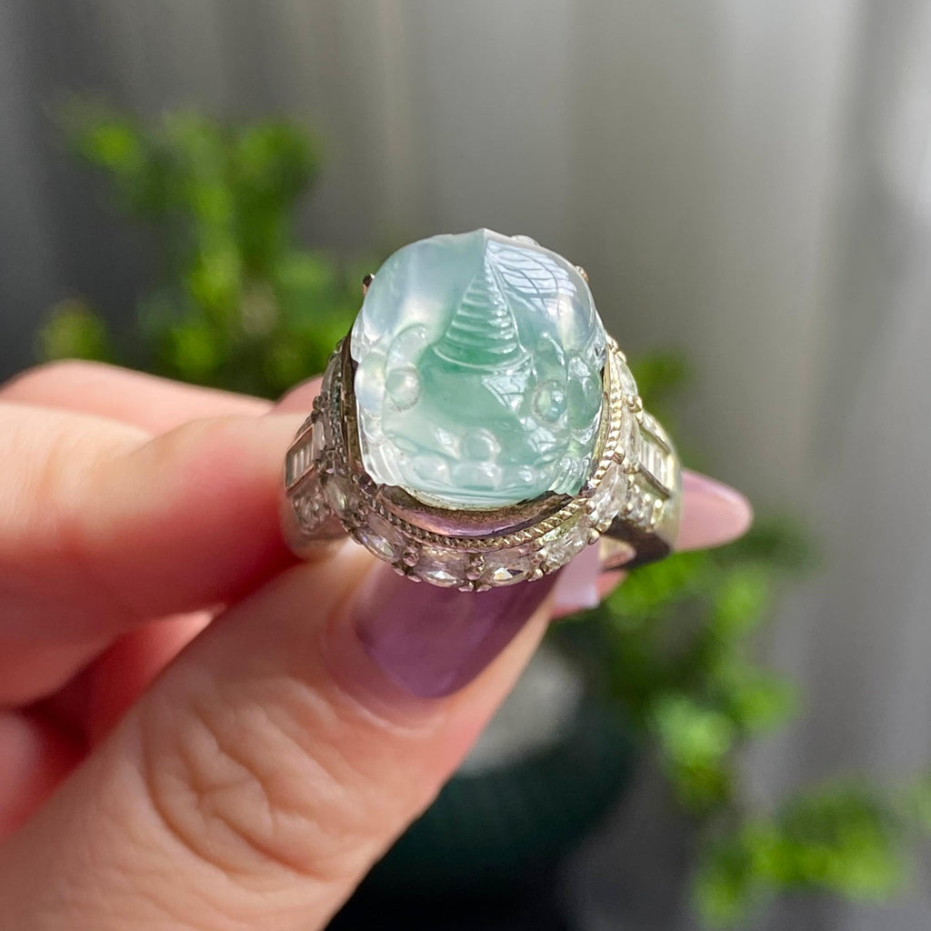 冰种飘花貔貅戒面裸石（yc199631）