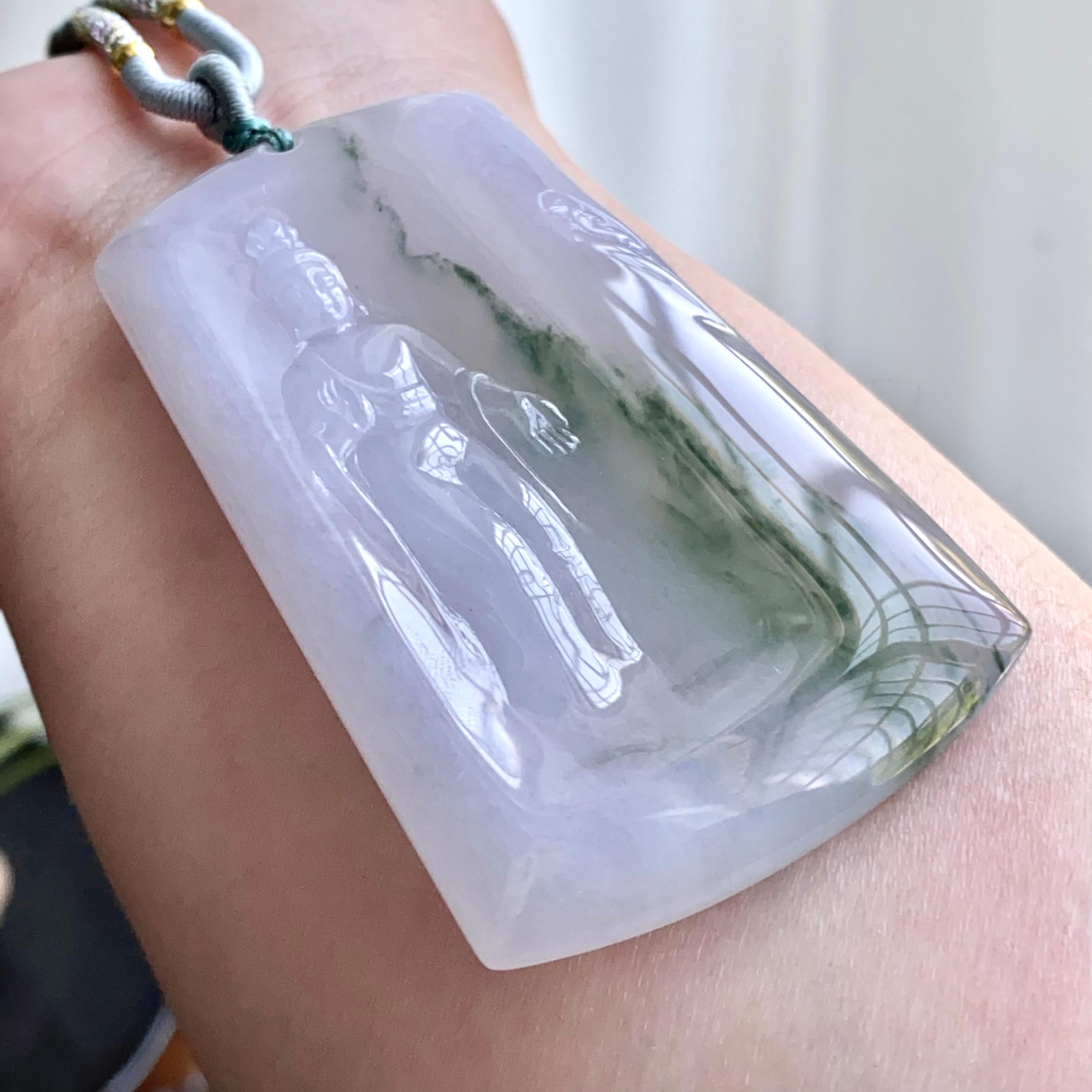 糯冰种飘花度母牌吊坠（yc265641）