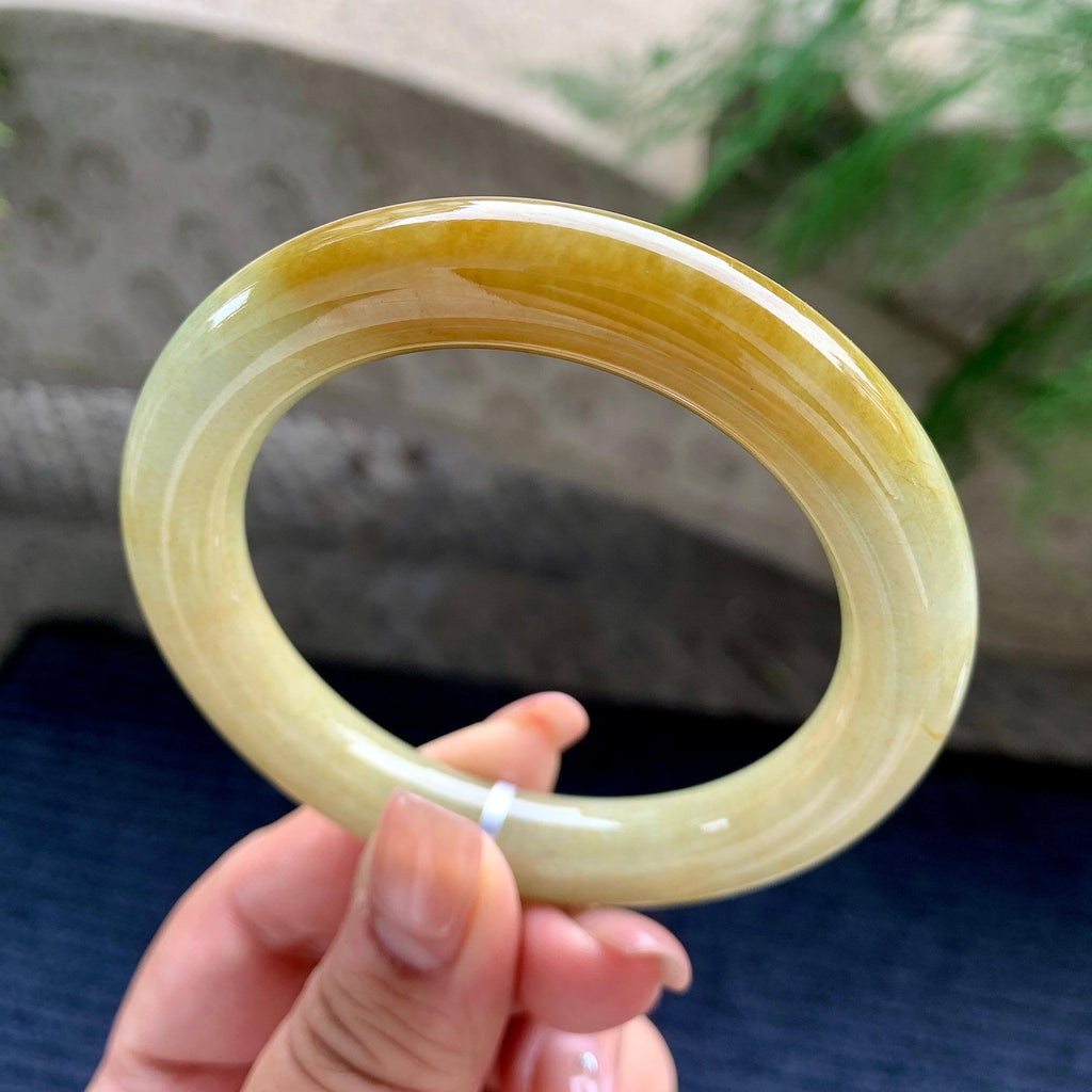 细糯种黄翡圆条手镯 57圈口 （yc537871）