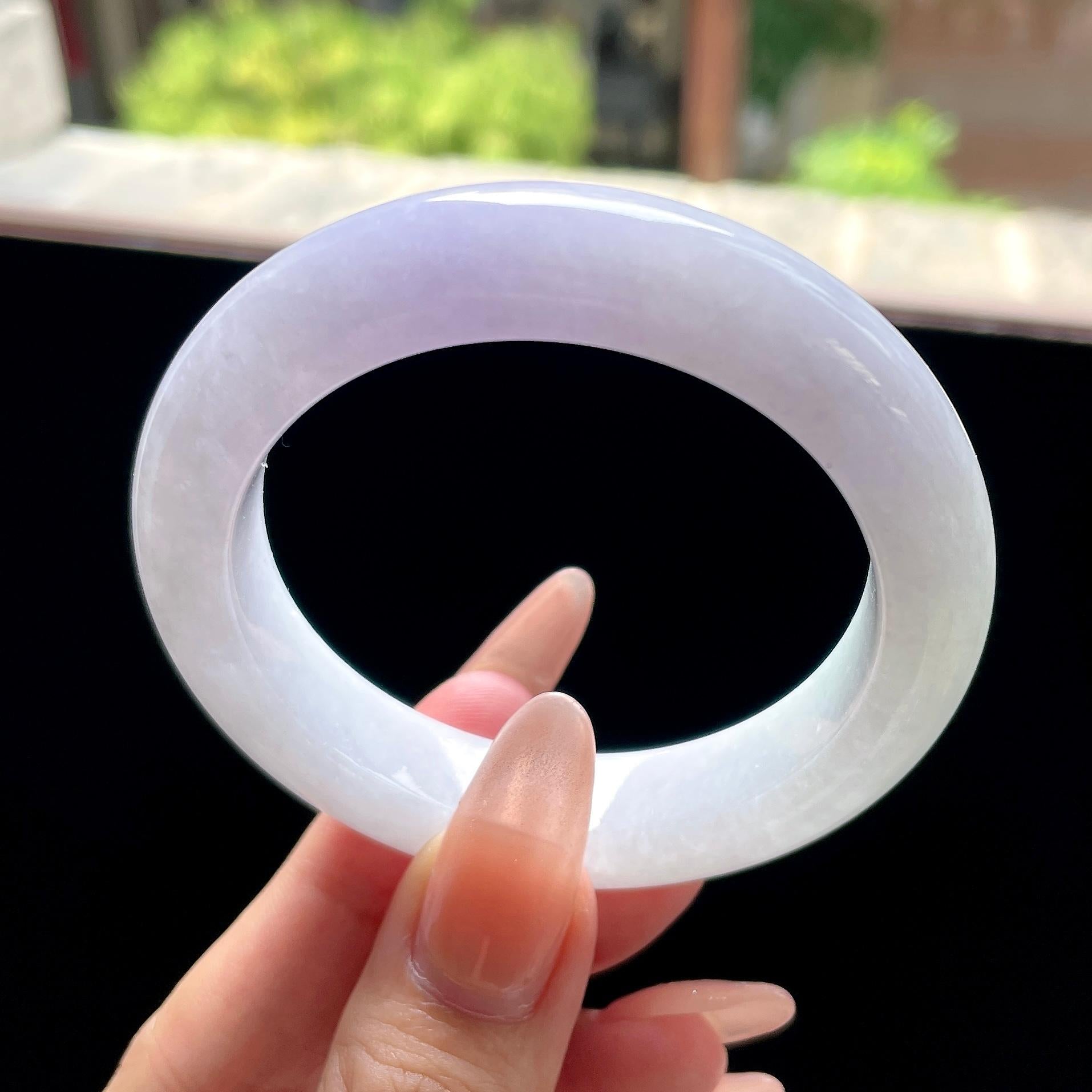 小圈口 糯种粉紫罗兰正圈平安镯 52圈 天然缅甸A货翡翠（yc522700）