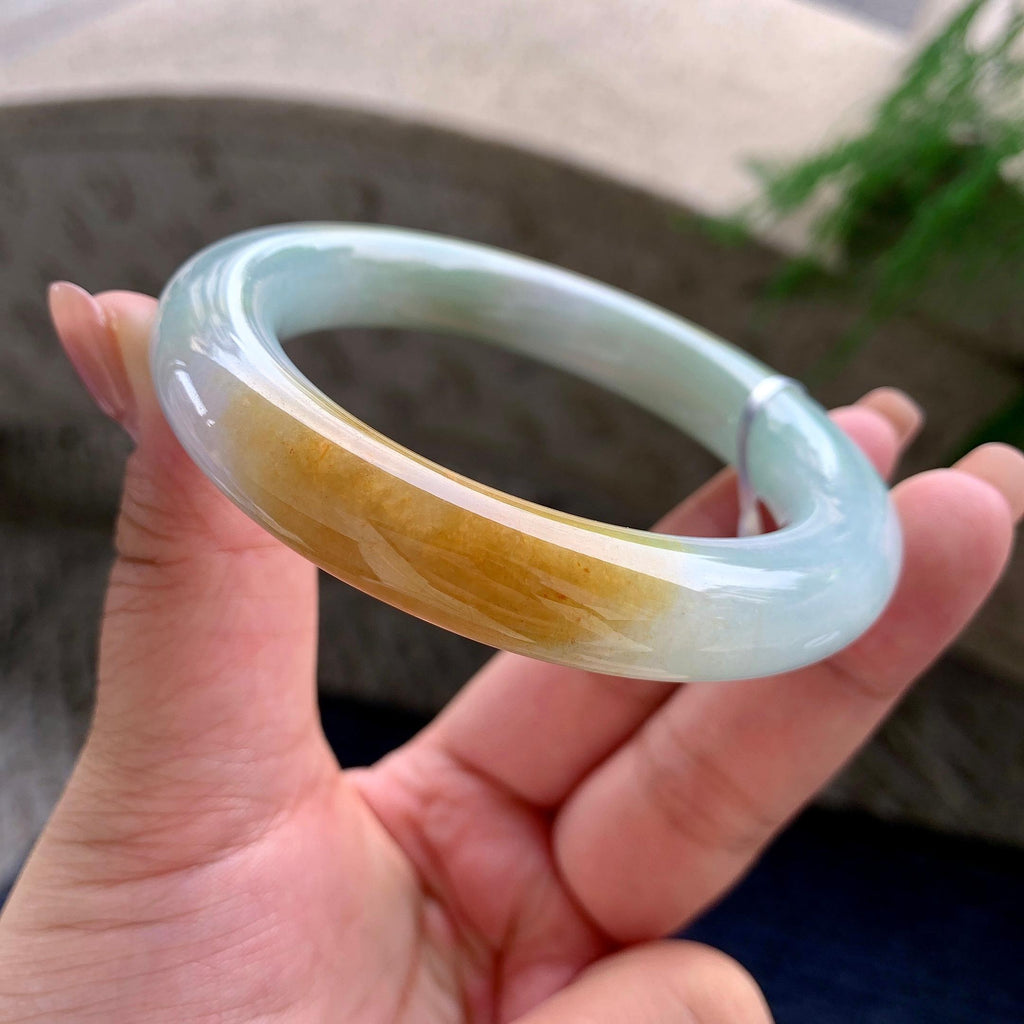 细糯种黄翡圆条手镯 56.5圈口 天然缅甸A货翡翠（yc522670）