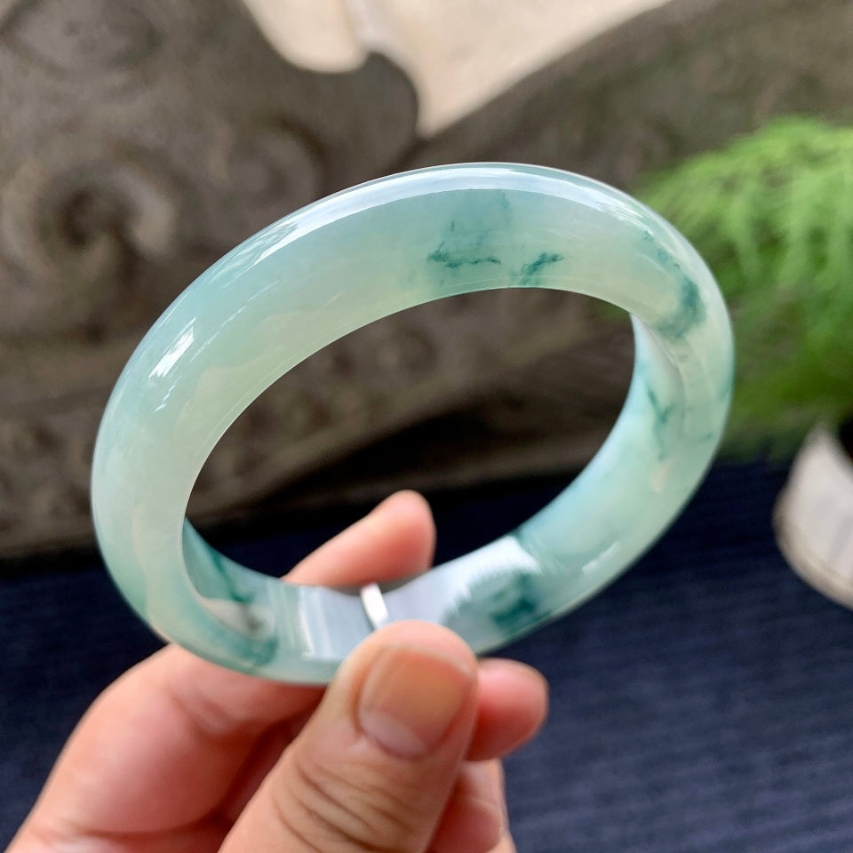 糯冰种飘花平安镯（58mm）（yc097838）