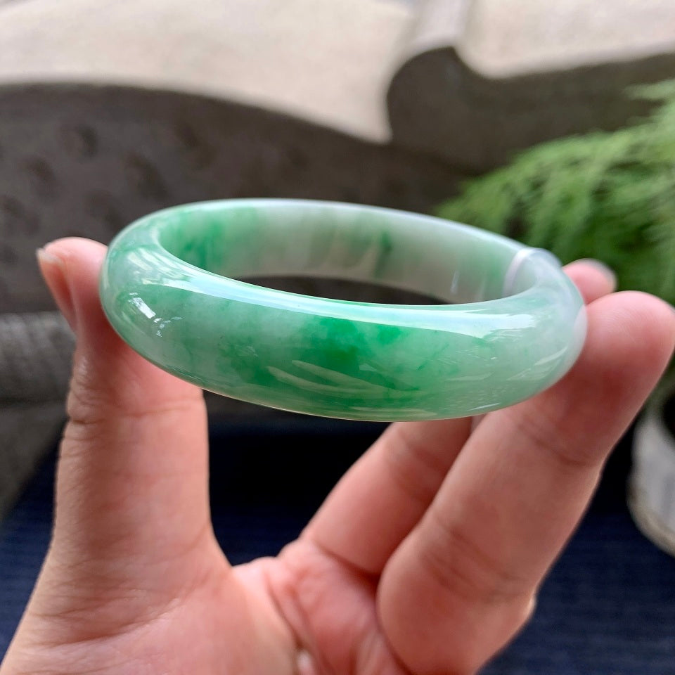 糯种飘绿平安镯（53.5mm）（yc093321）