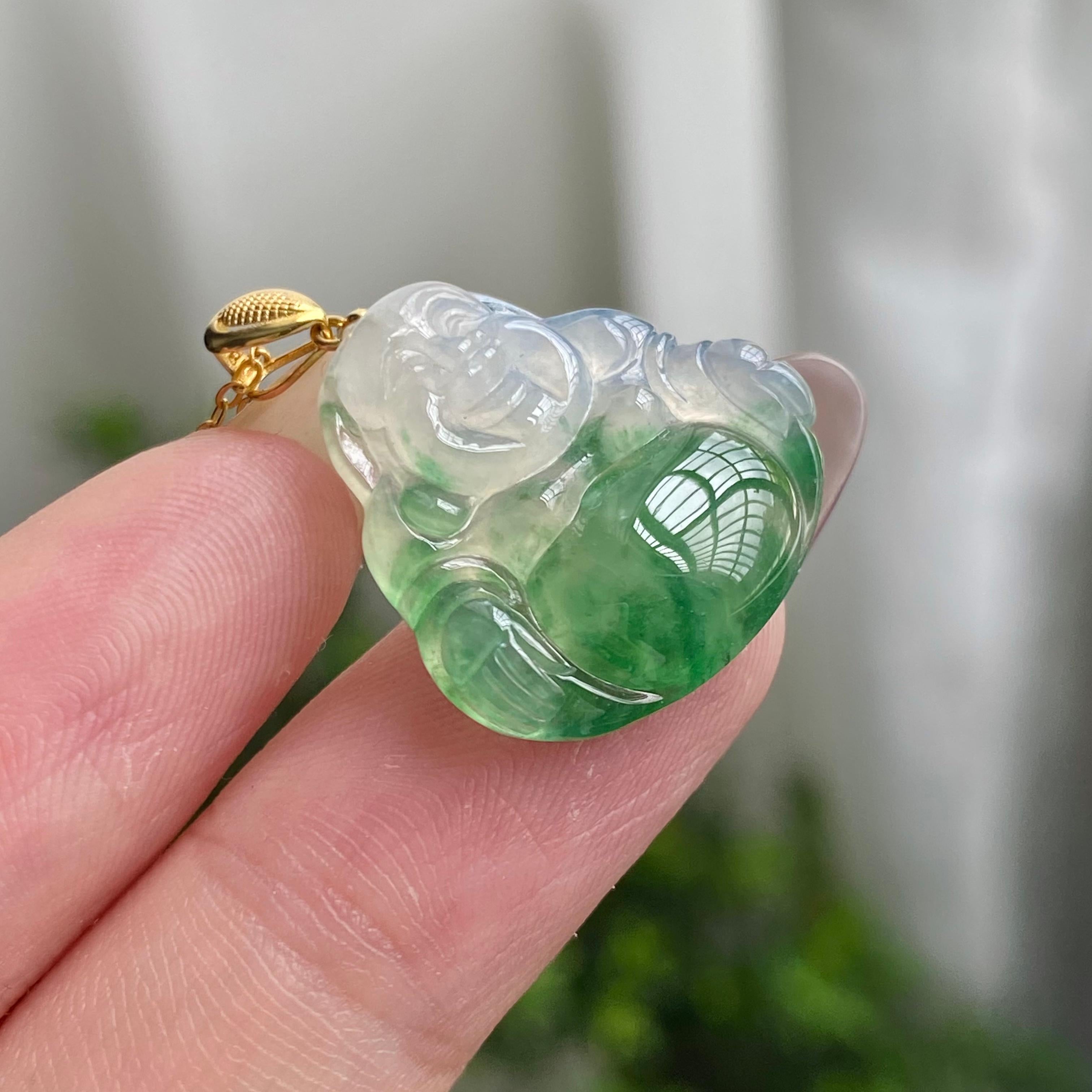 18k金镶冰种飘花佛公吊坠（yc200357）