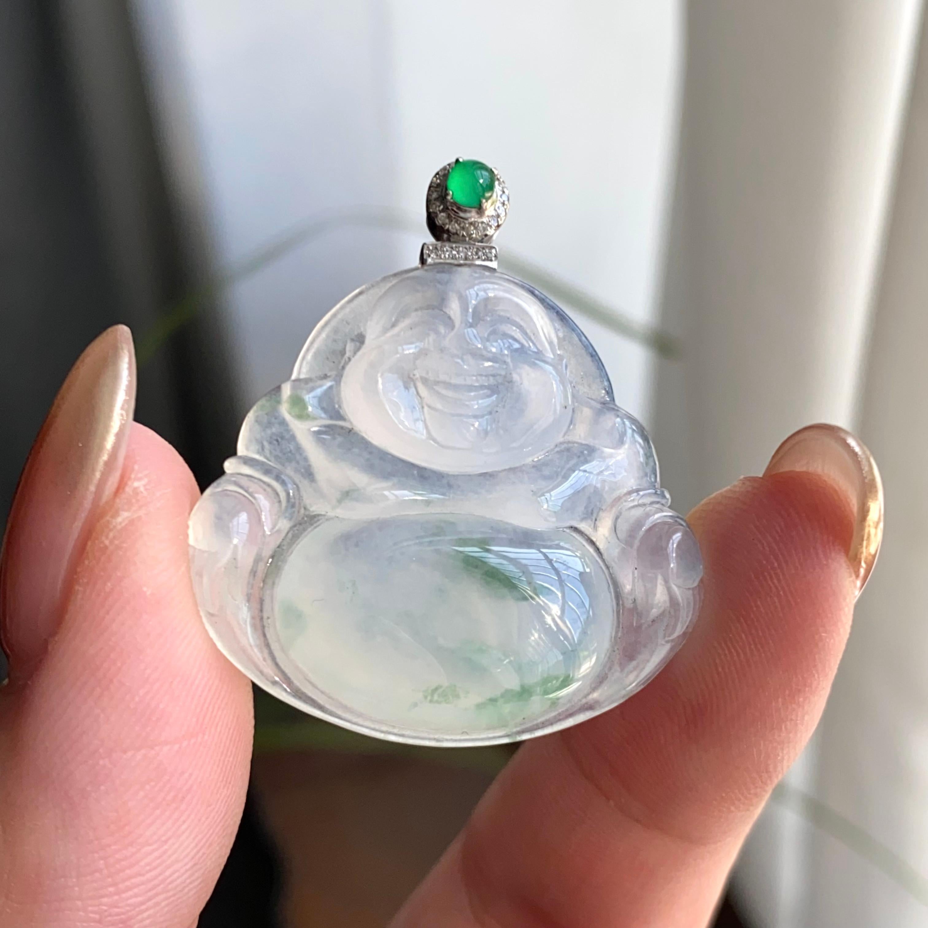 18k金钻镶冰种飘花佛公吊坠（yc263897）