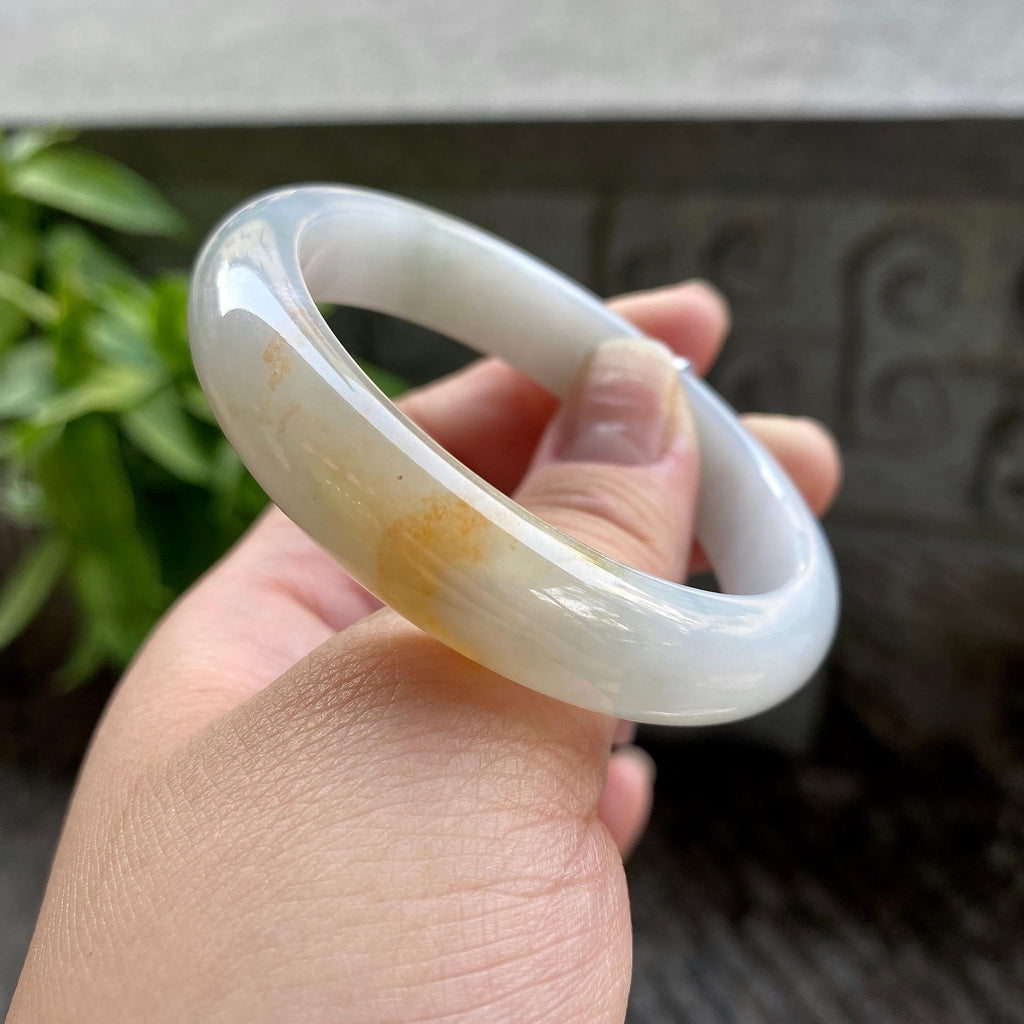 小圈口 细糯种黄翡正圈平安镯53.2圈口 天然缅甸A货翡翠（yc313318）