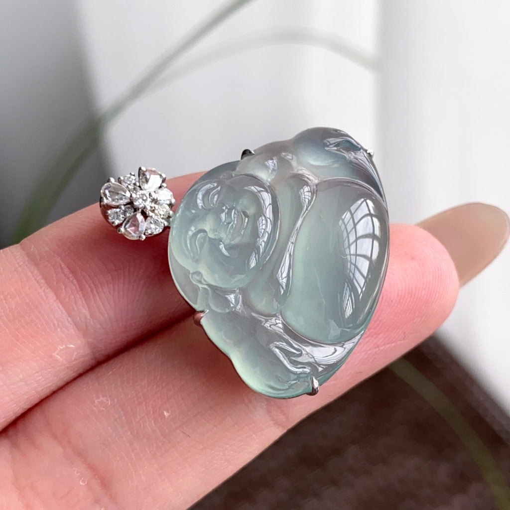 18k金钻镶冰种蓝底佛公吊坠（yc250332）