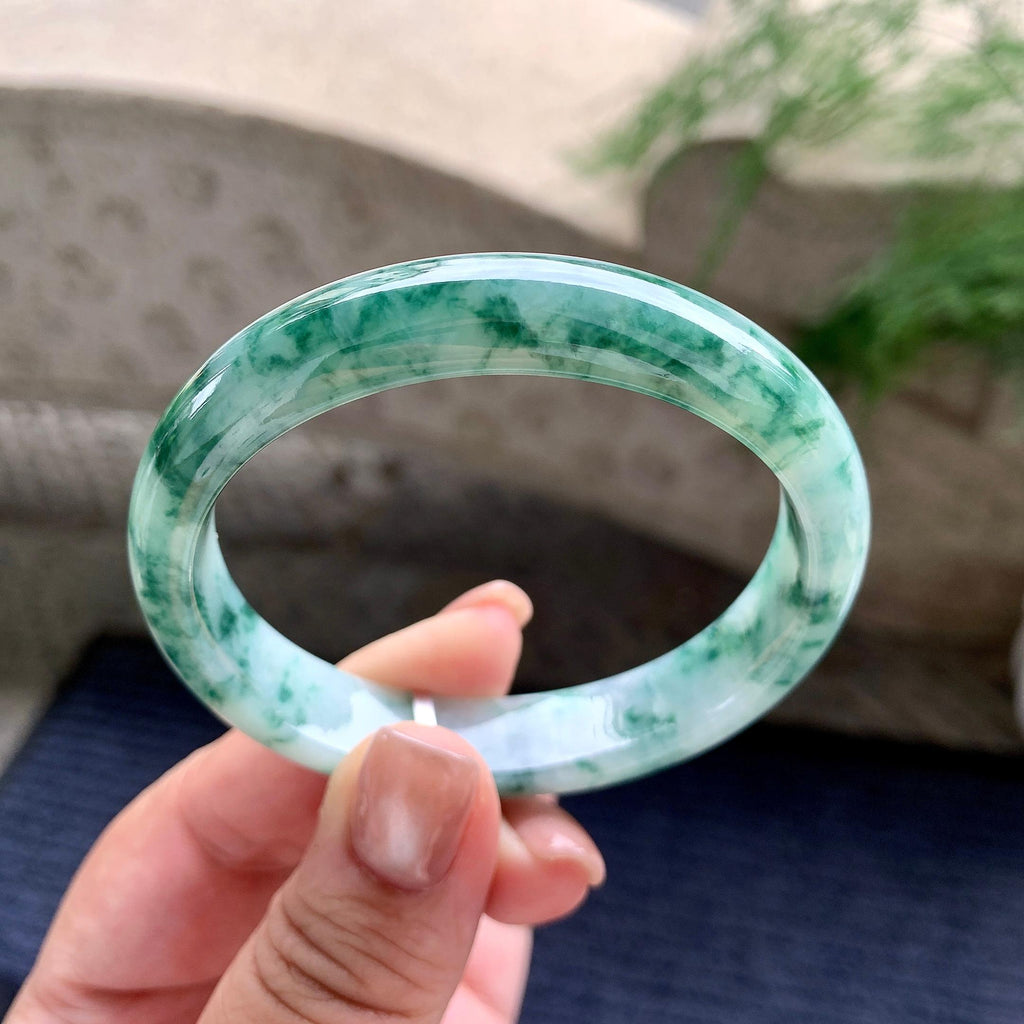 细糯种飘蓝花贵妃手镯 56.3圈口 天然缅甸A货翡翠（yc703287）