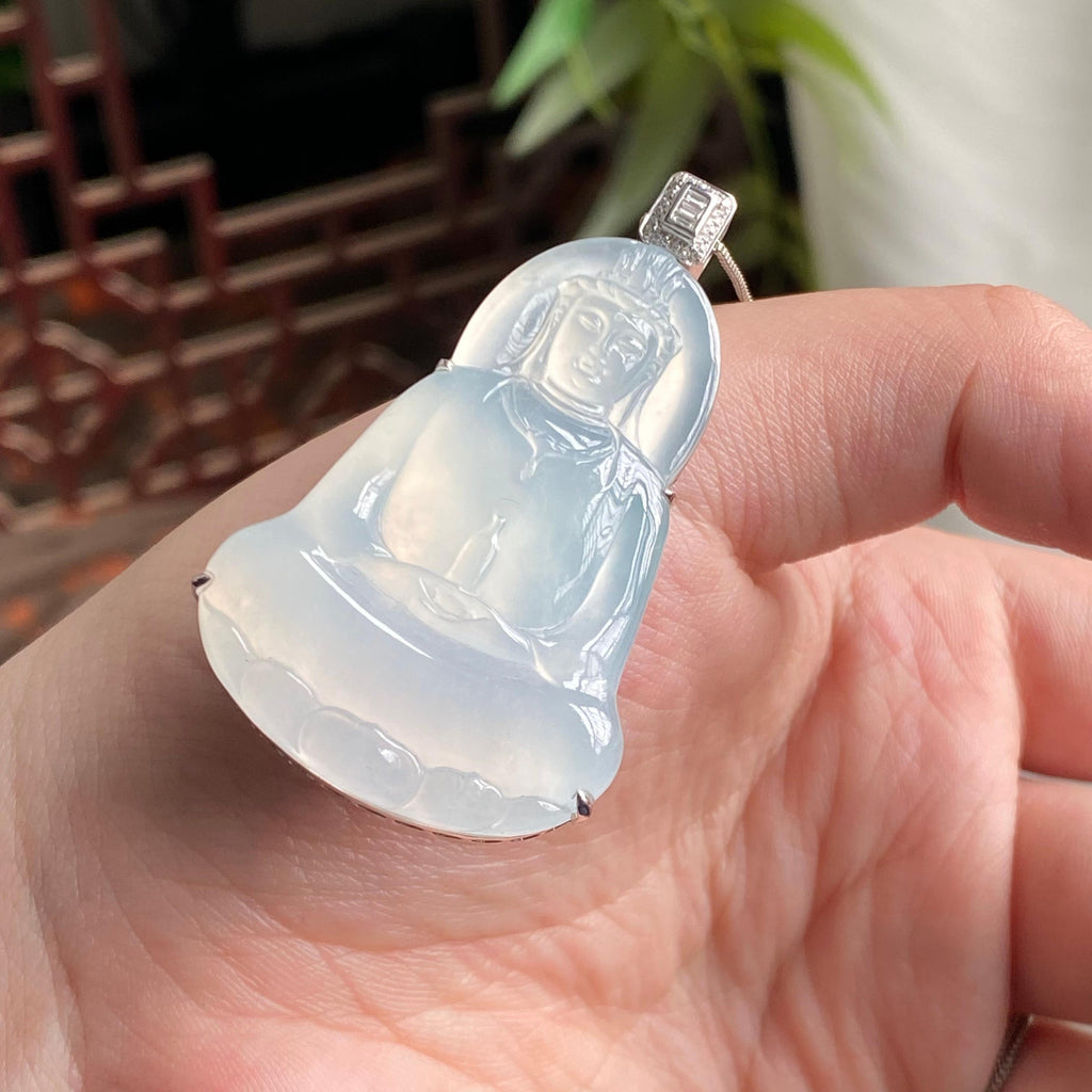 18k金钻镶冰种白月光观音吊坠（yc195167）