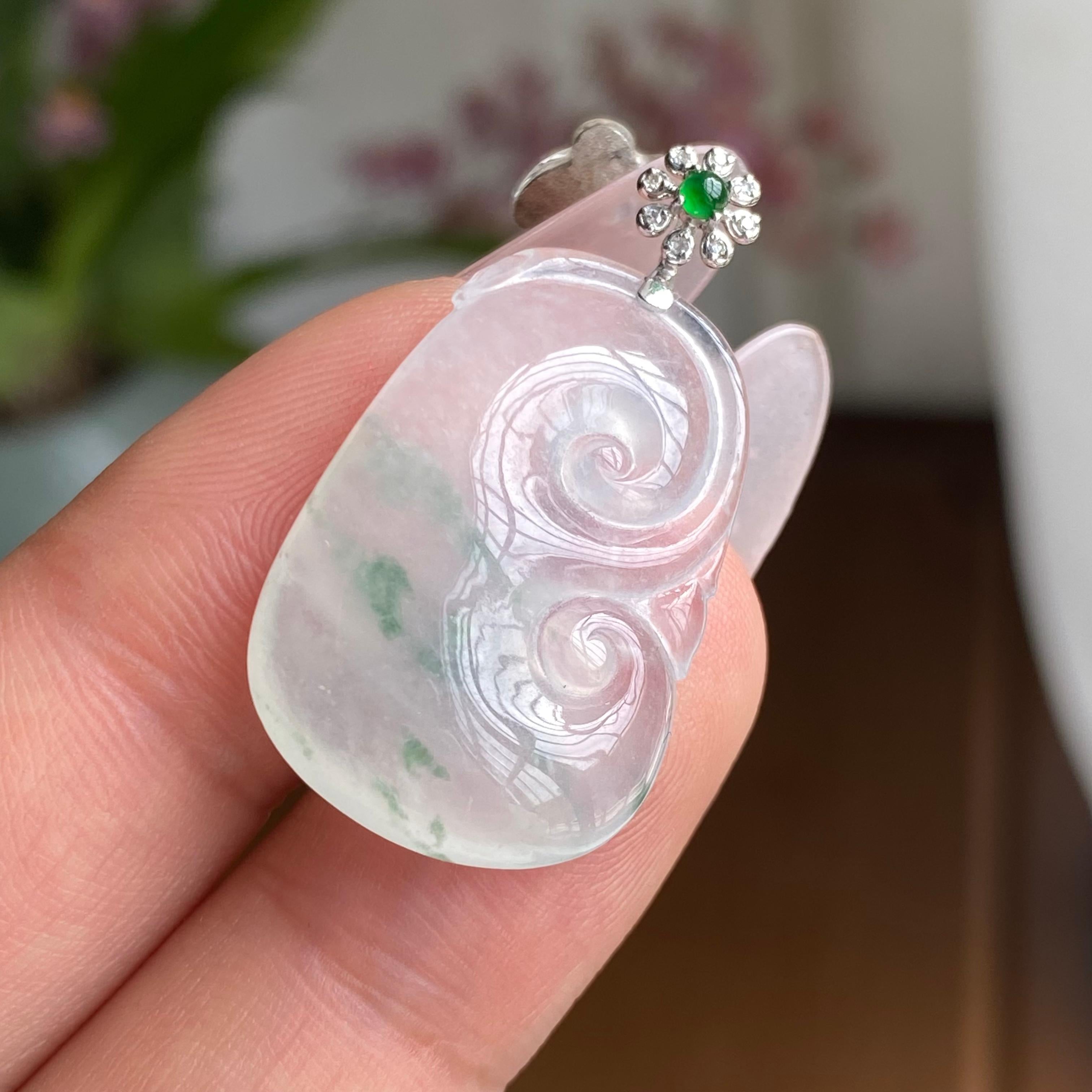 18K金钻镶冰种飘花如意吊坠（yc303115）