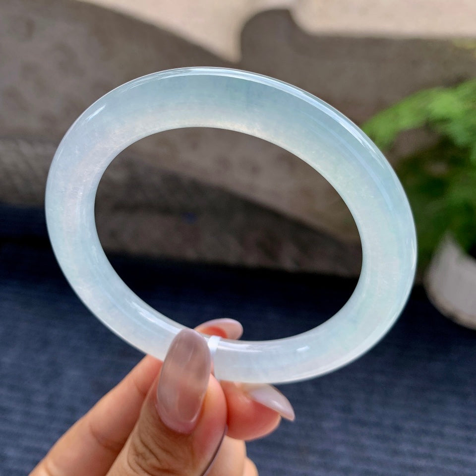 糯冰种带底色圆条手镯（54mm）（yc174850）