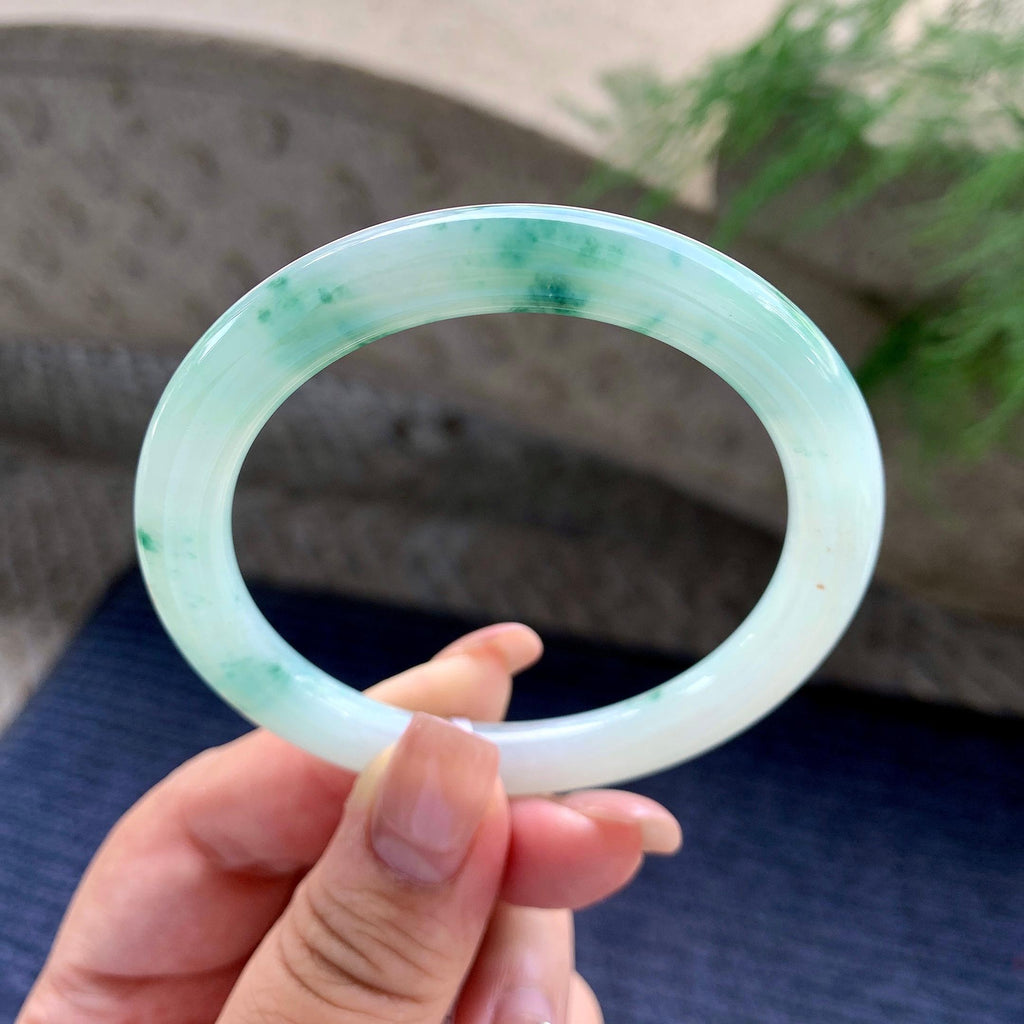 细糯种飘蓝花圆条手镯 55.8圈口 （yc699478）