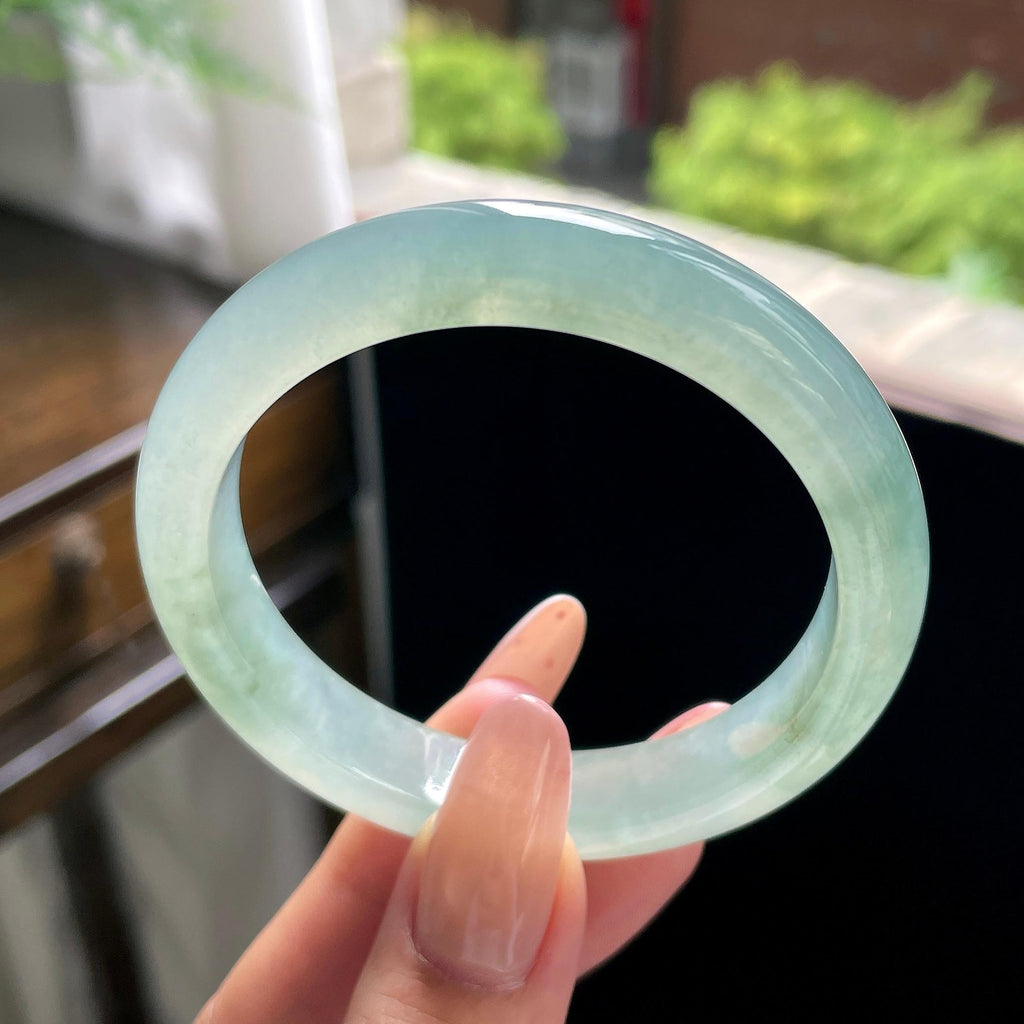 糯冰种油青色冰油青湖水绿正圈平安镯 55圈 天然缅甸A货翡翠（yc703274）