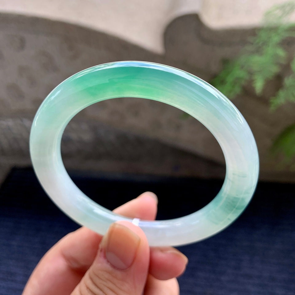 糯冰种飘花圆条手镯（54.2mm）（yc170487）