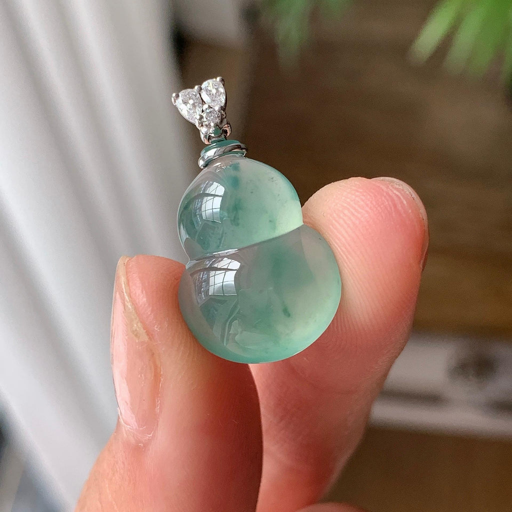 18K金镶 冰种飘花葫芦吊坠 天然缅甸A货翡翠（yc703354）