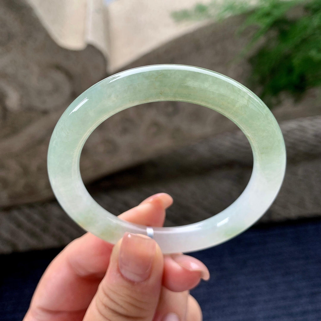 细糯种晴底半山水圆条手镯 53.8圈口 天然缅甸A货翡翠（yc536195）