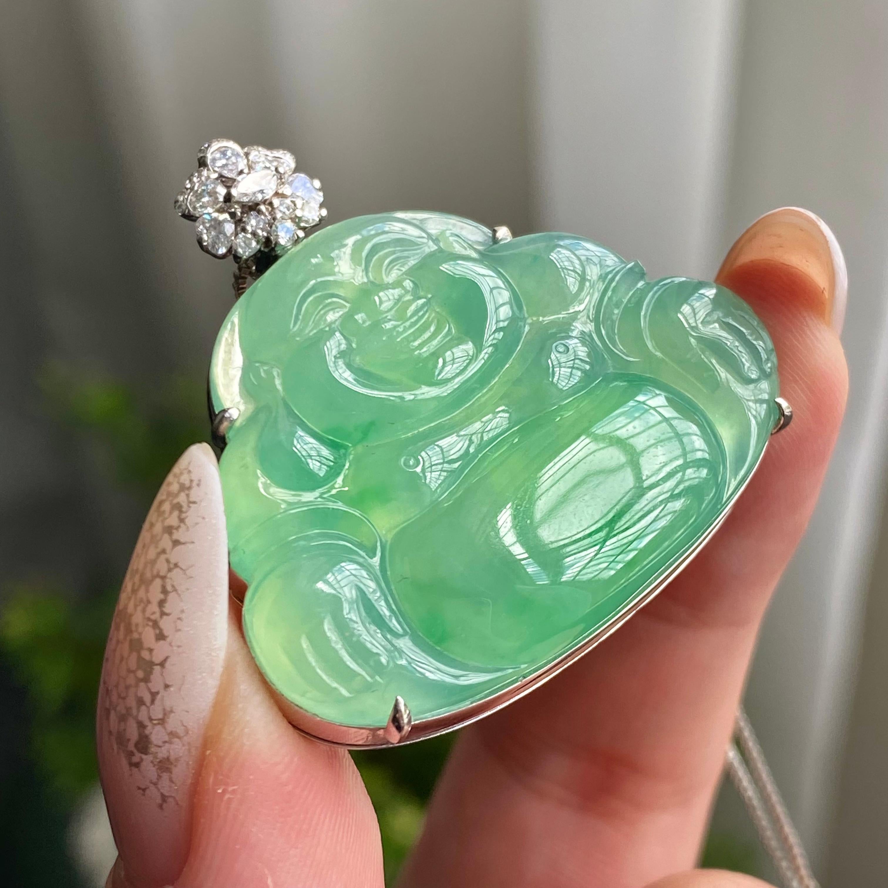 18k金钻镶冰种满绿佛公吊坠（yc206477）