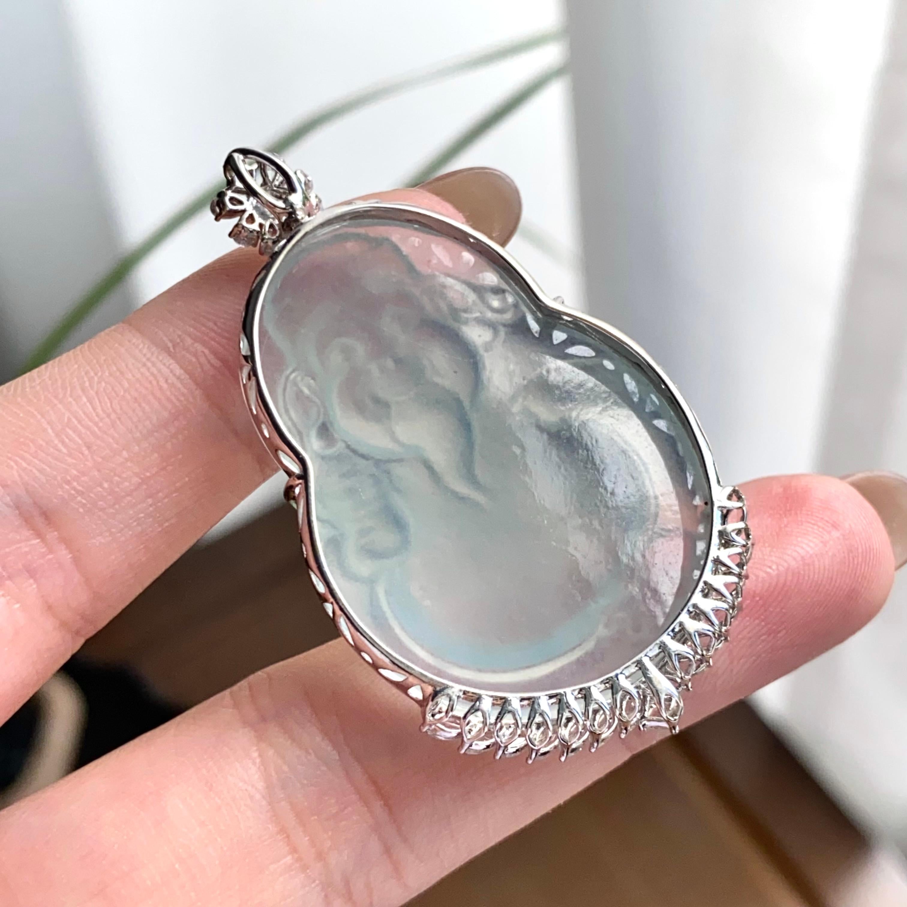 18k金钻镶冰种白月光财神吊坠（yc262704）