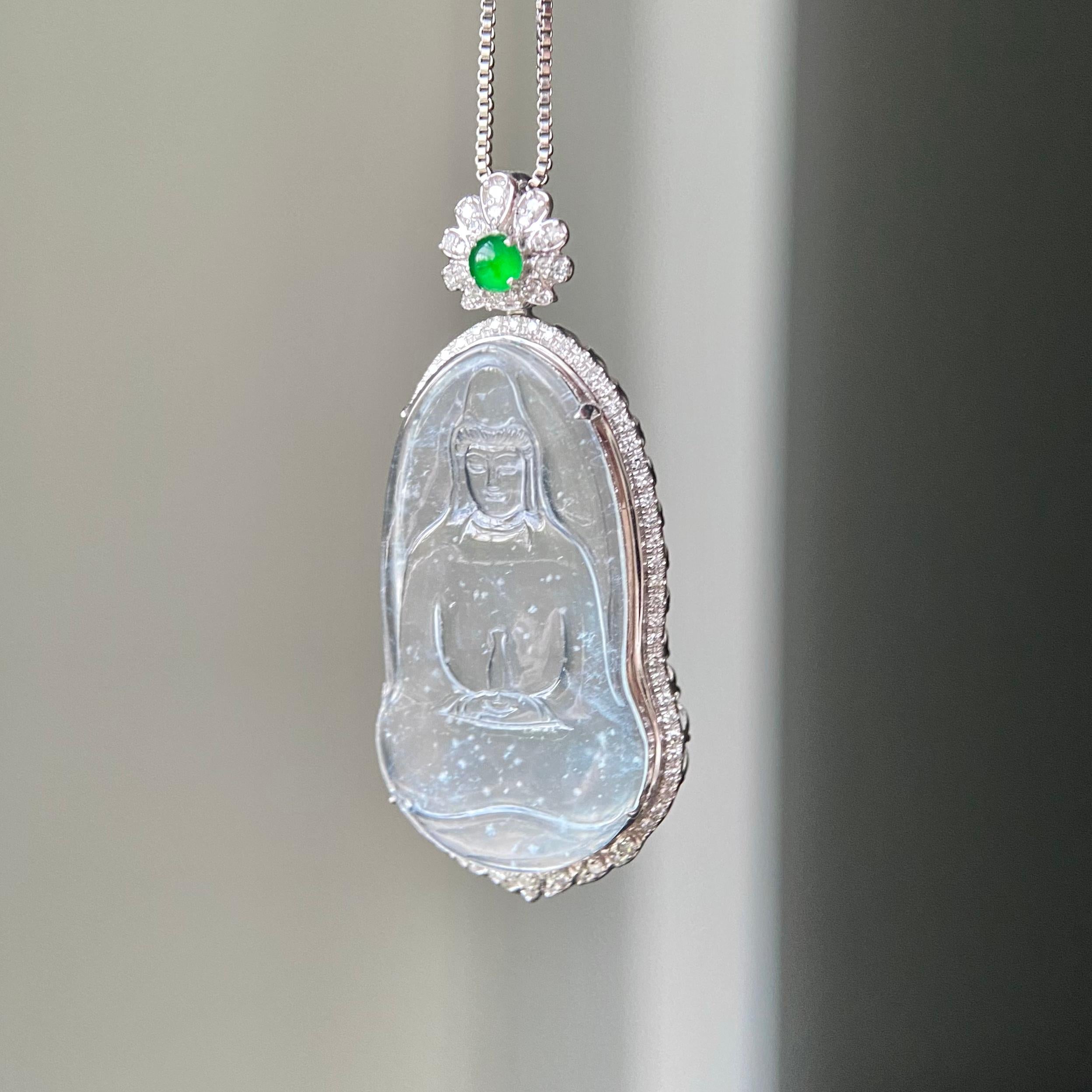 18k金钻镶玻璃种雪花棉观音吊坠（yc216841）