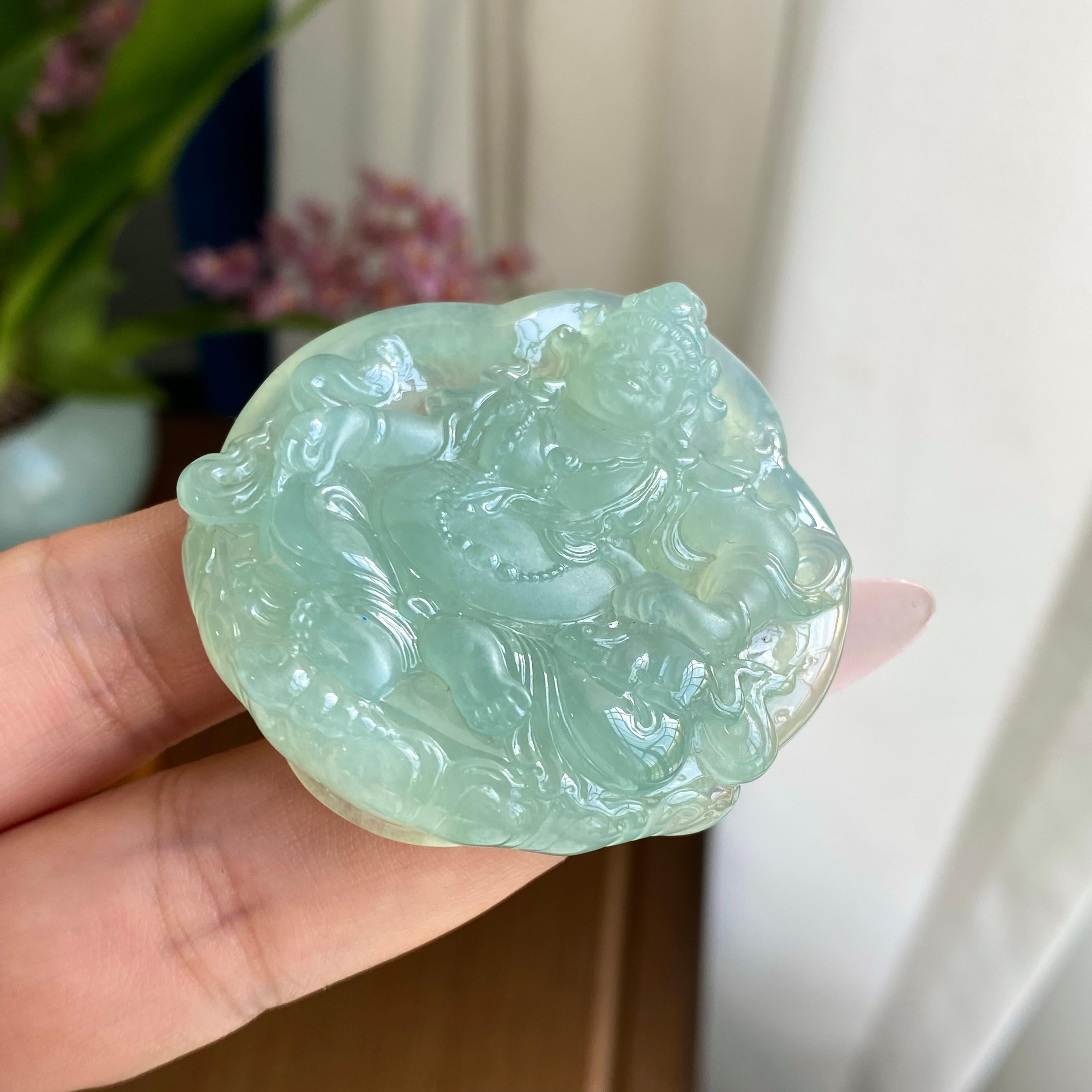 糯冰种晴底翡翠财神吊坠（yc297035）