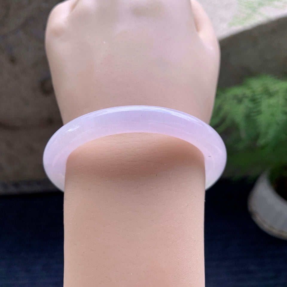 糯冰种淡紫罗兰圆条手镯（52mm）（yc117930）