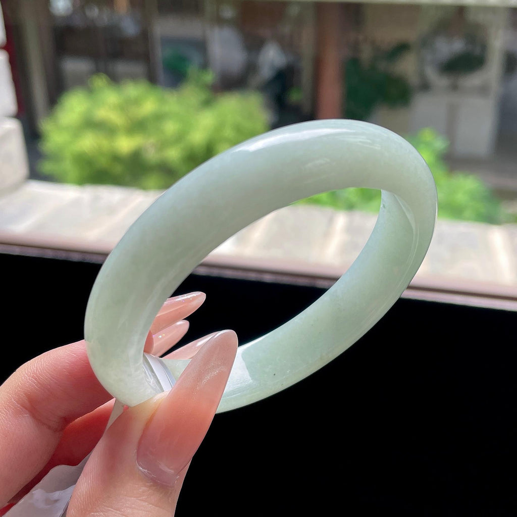 细糯种晴绿色正圈平安镯 55.4圈 天然缅甸A货翡翠（yc524206）