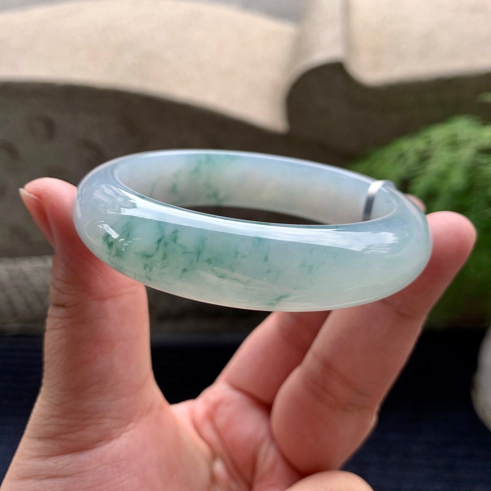 糯冰种飘花平安镯（56.8mm）（yc097814）