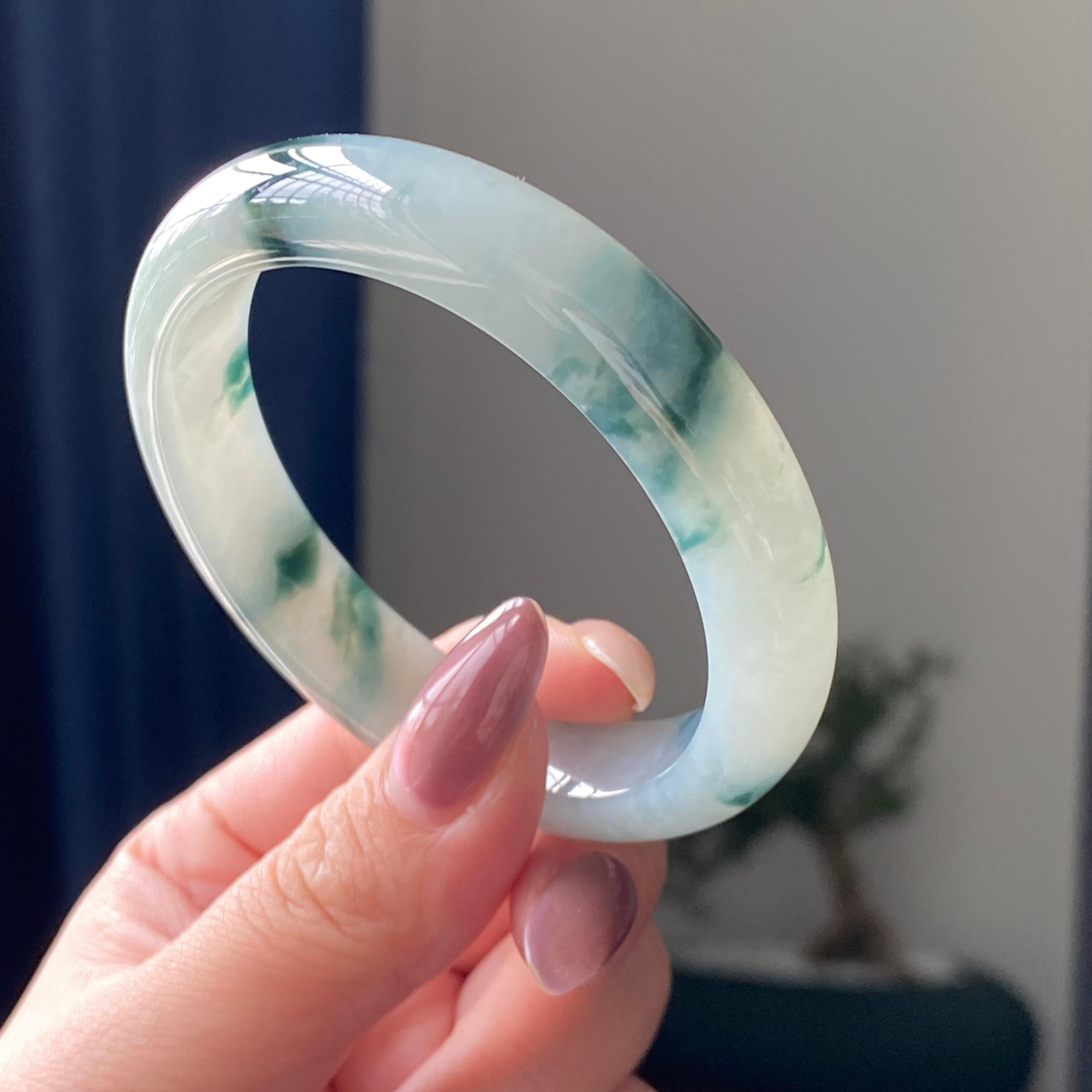 糯冰种飘花平安镯手镯（55圈）（yc195225）