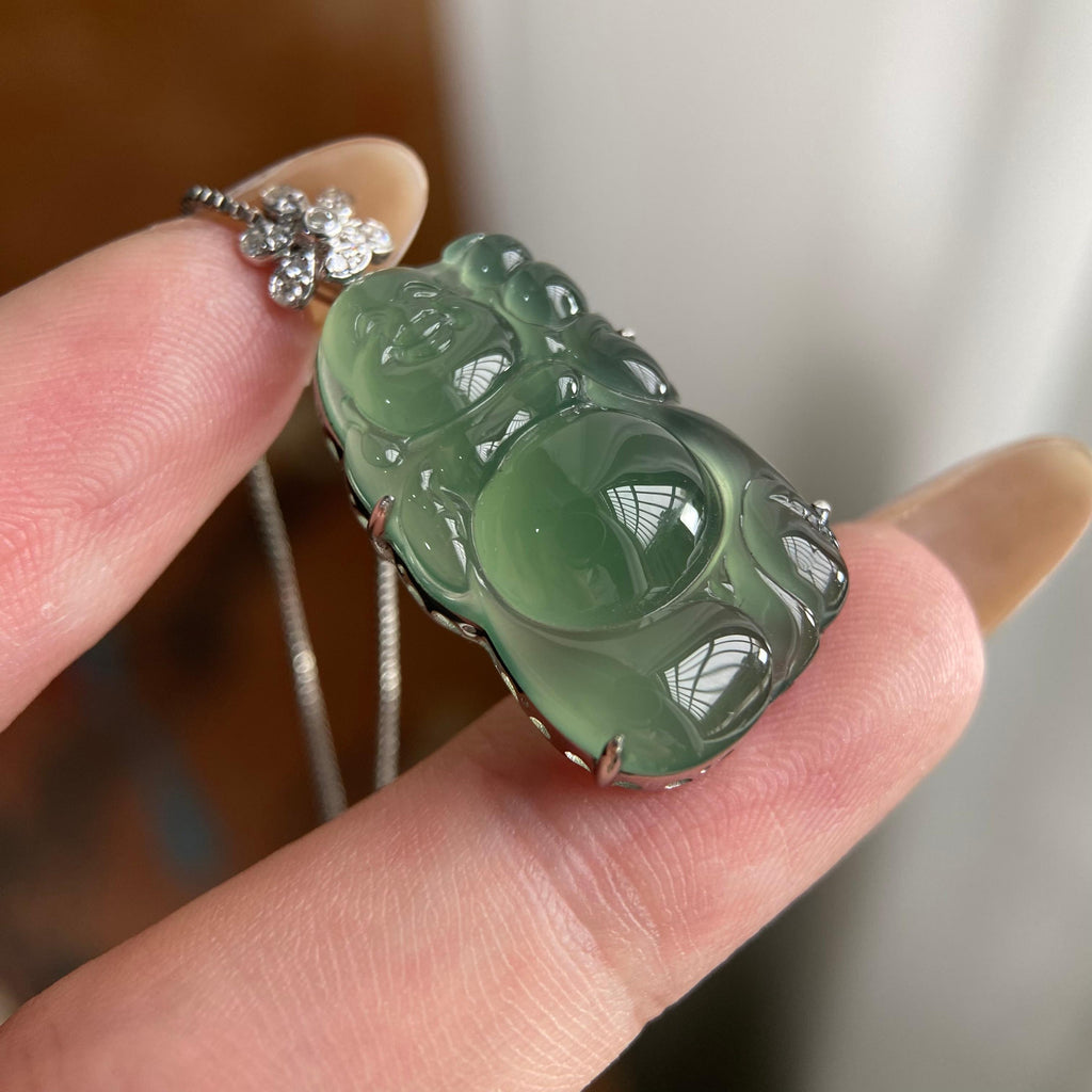 18k金钻镶冰种湖水绿财神吊坠（yc223792）