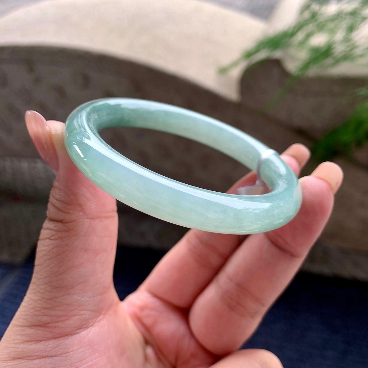 细糯种湖水绿圆条手镯 52.5圈口 天然缅甸A货翡翠（yc699651）
