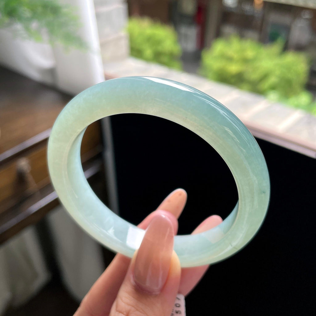 细糯种油青色湖水绿正圈平安镯 57圈 天然缅甸A货翡翠（yc703275）