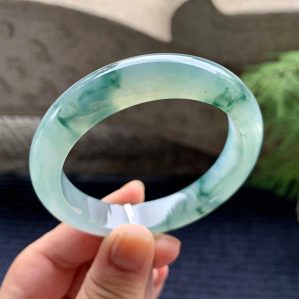 糯冰种晴底飘花平安镯（55.8mm）（yc100699）
