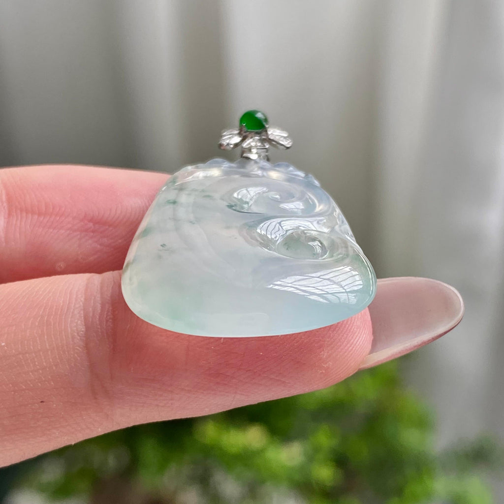 18k金钻镶冰种飘花如意吊坠（yc200952）