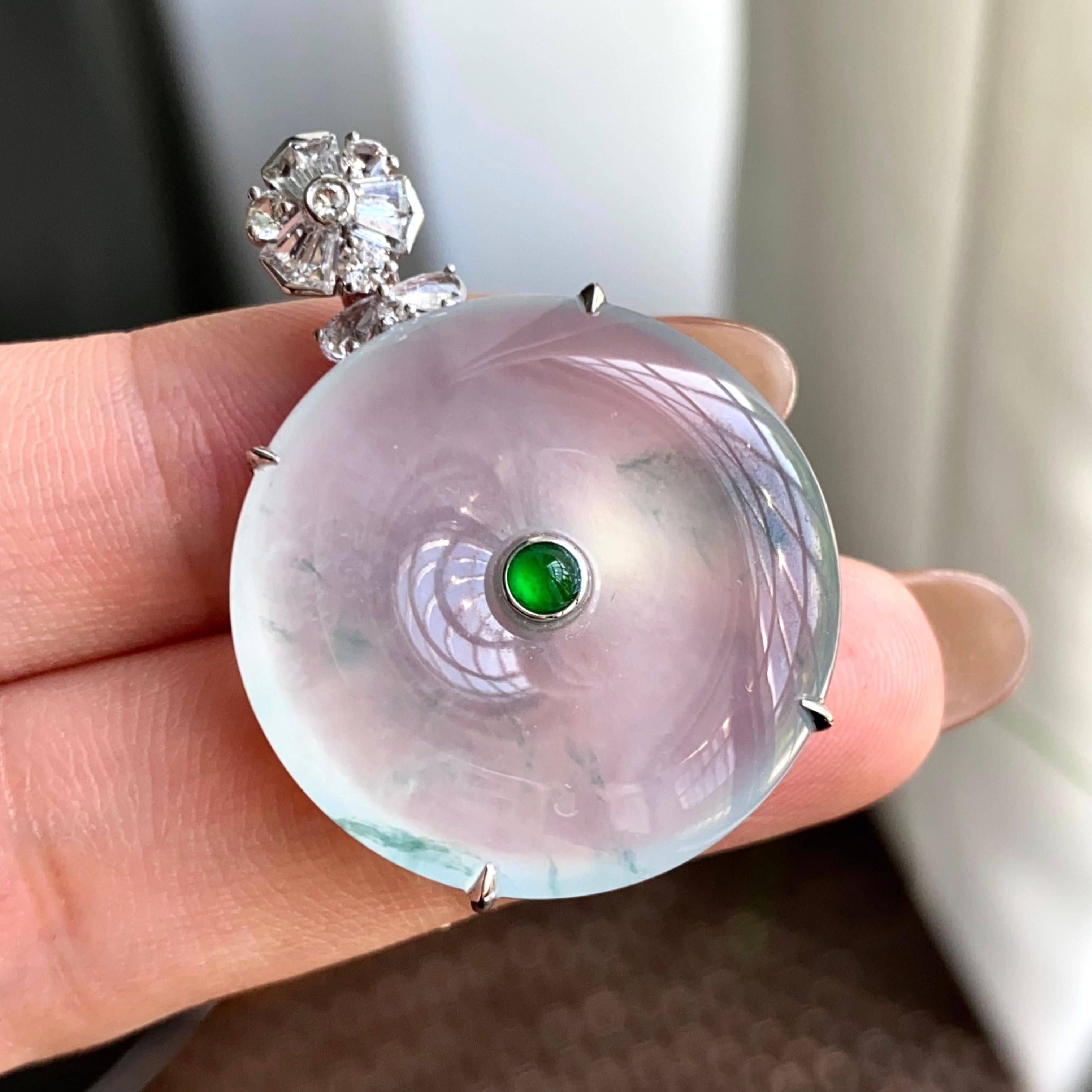 18k金钻镶冰种飘花平安扣吊坠（yc263871）