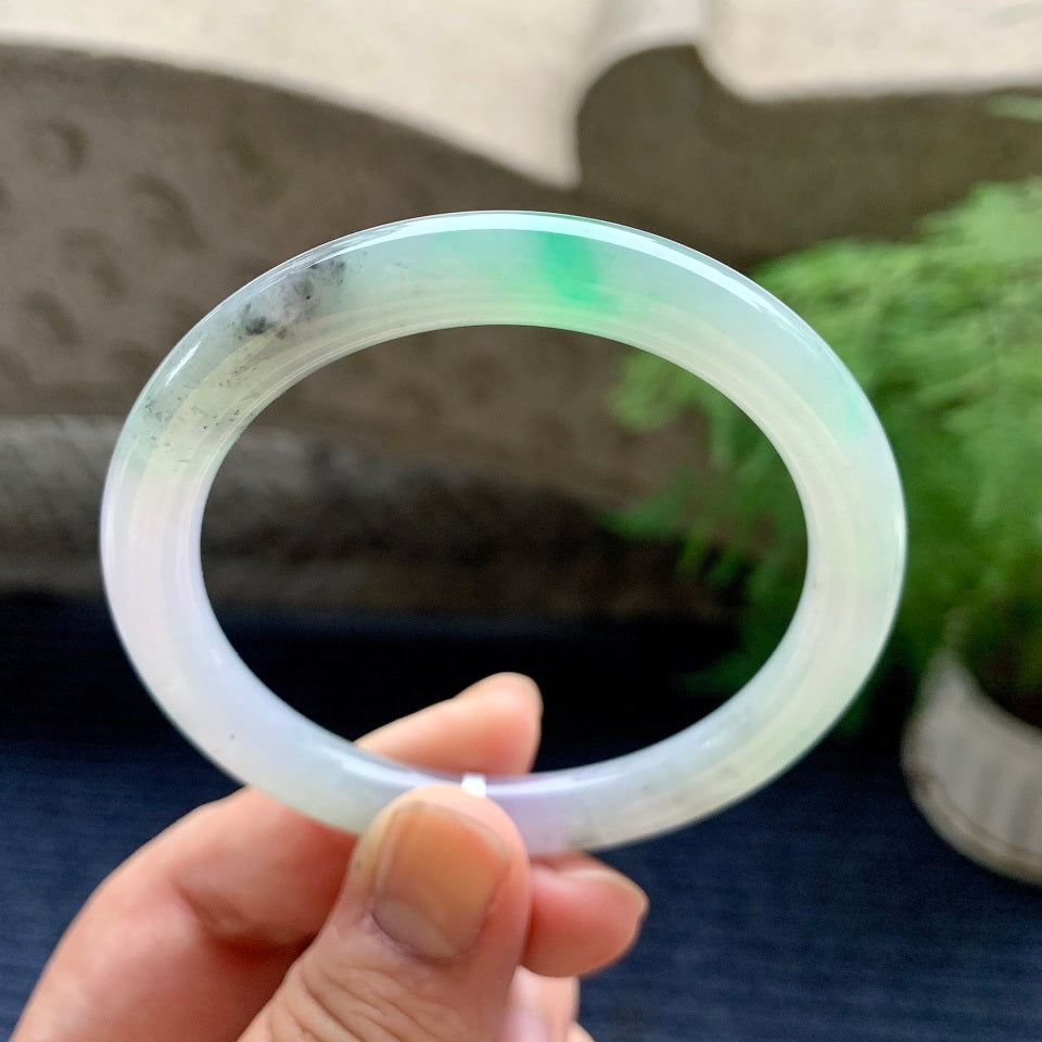 细糯种飘绿圆条手镯（55mm）（yc110748）