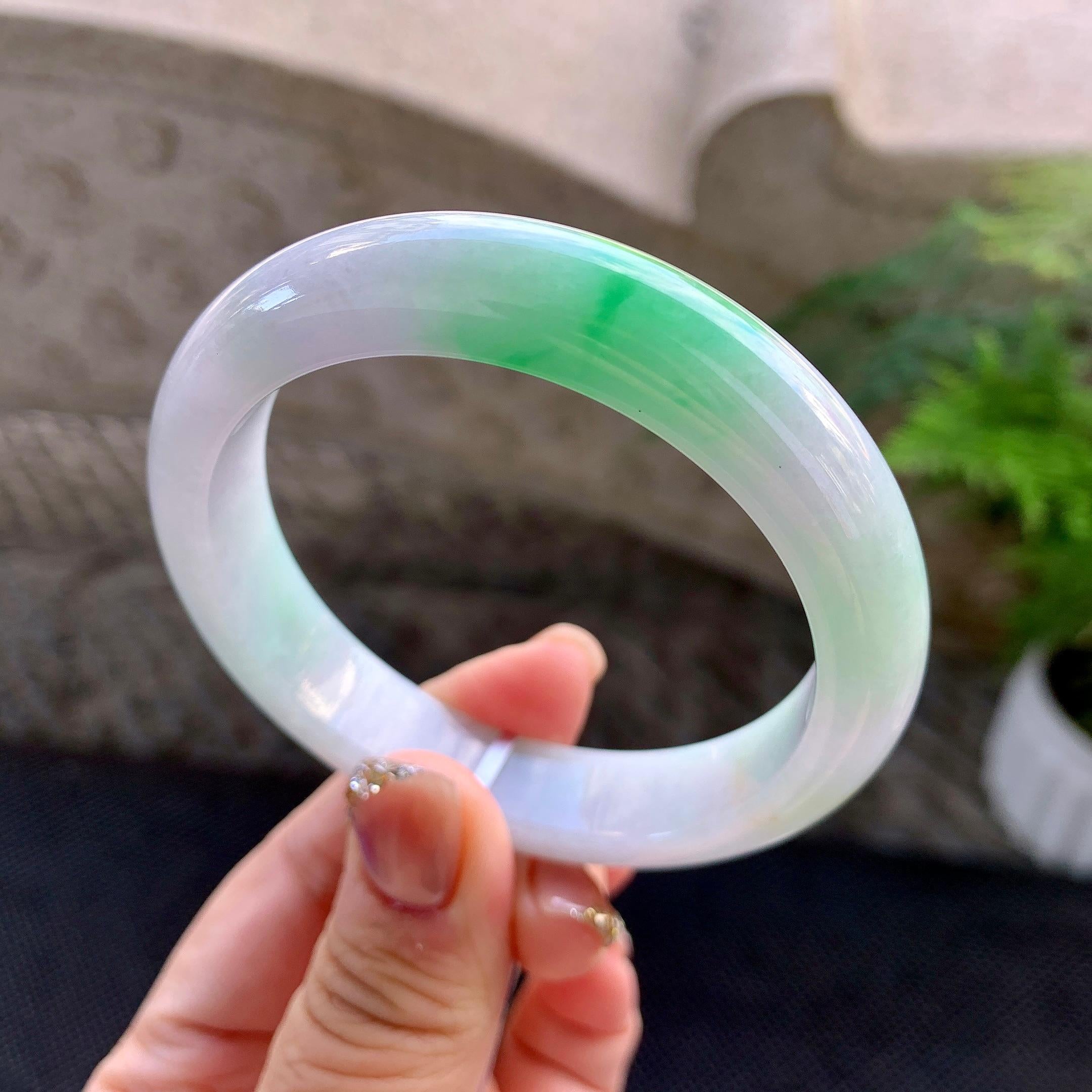 细糯种白底青平安镯（56.8mm）（yc273605）