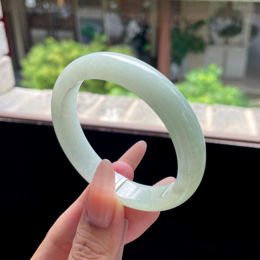 细糯种晴绿色正圈平安镯 55.4圈 天然缅甸A货翡翠（yc524206）