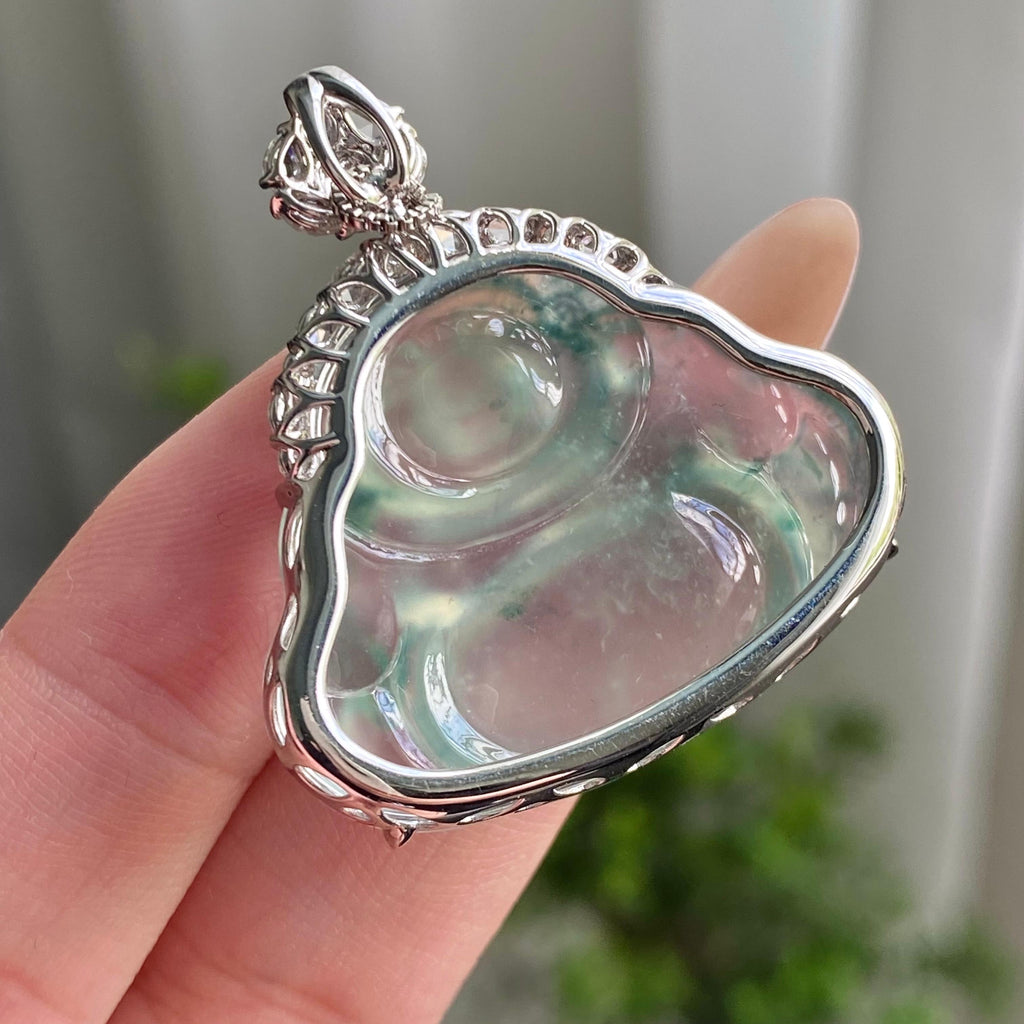 18k金钻镶高冰种飘花佛公吊坠（yc206341）