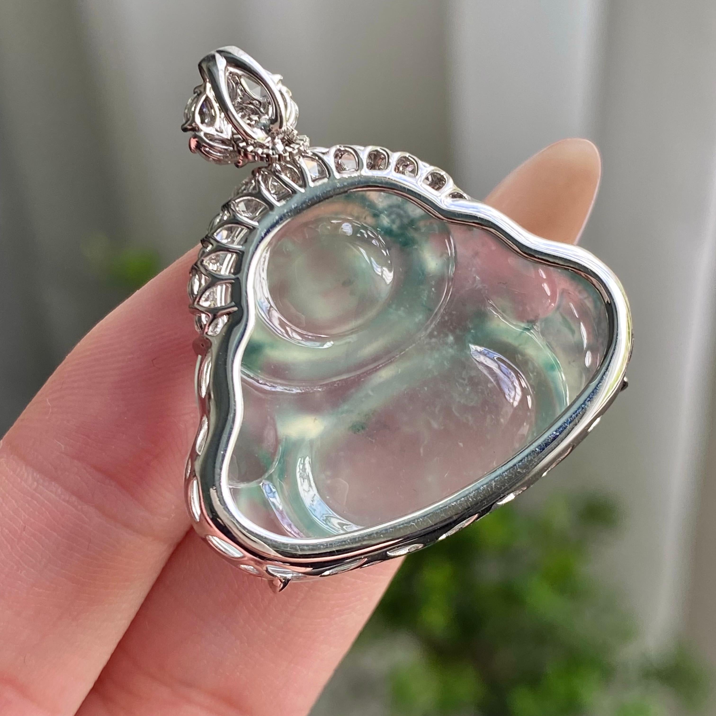 18k金钻镶高冰种飘花佛公吊坠（yc206341）