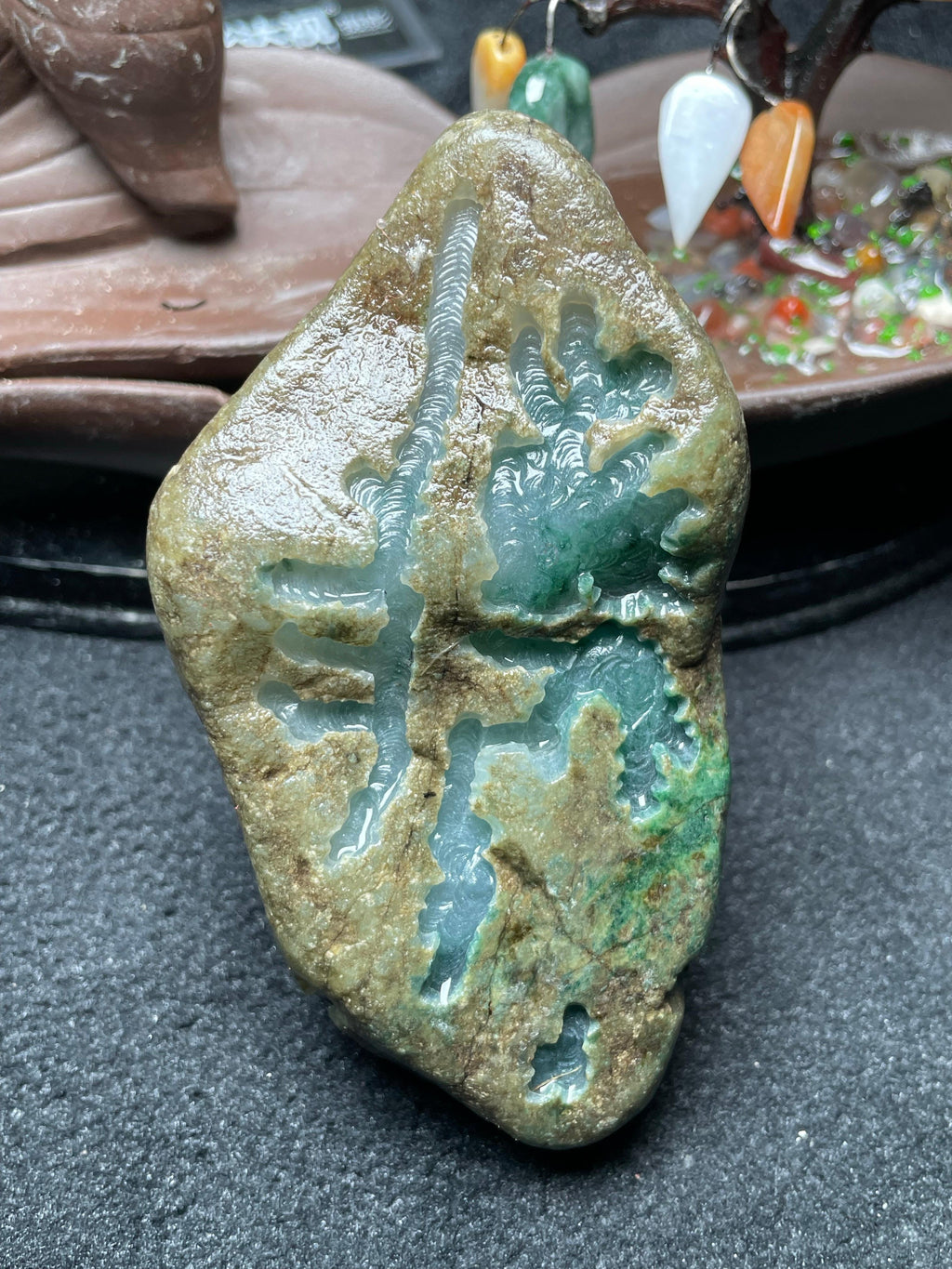 后江冰底淡紫飘花牌子挂件料（yc697919）