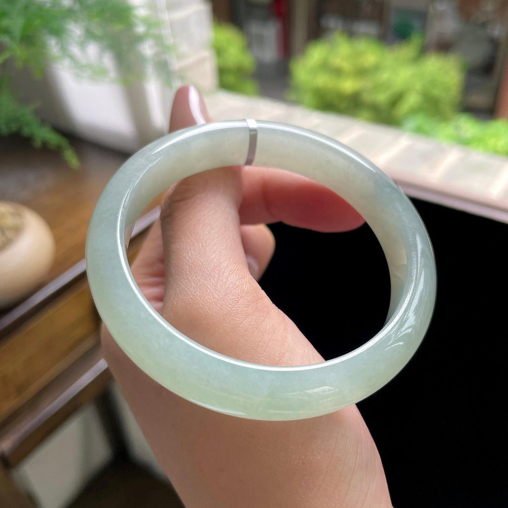 细糯种油青色湖水绿正圈平安镯 56.3圈（yc709457）