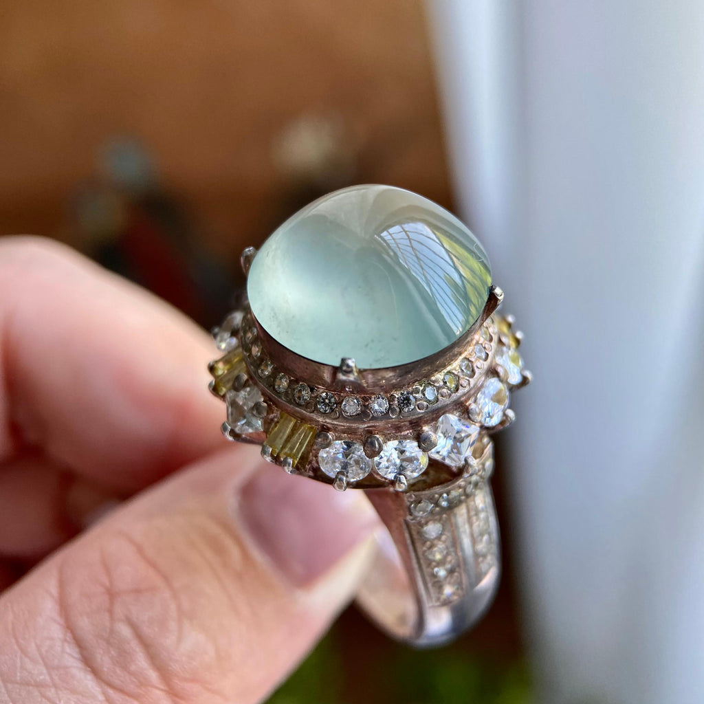 冰种正圆白月光戒面裸石（yc234334）