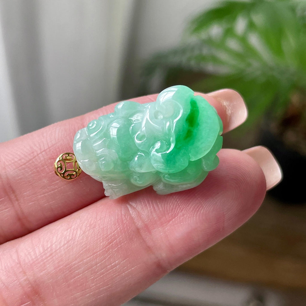 18K金镶细糯种飘翠绿貔貅吊坠 天然缅甸A货翡翠（yc524399）