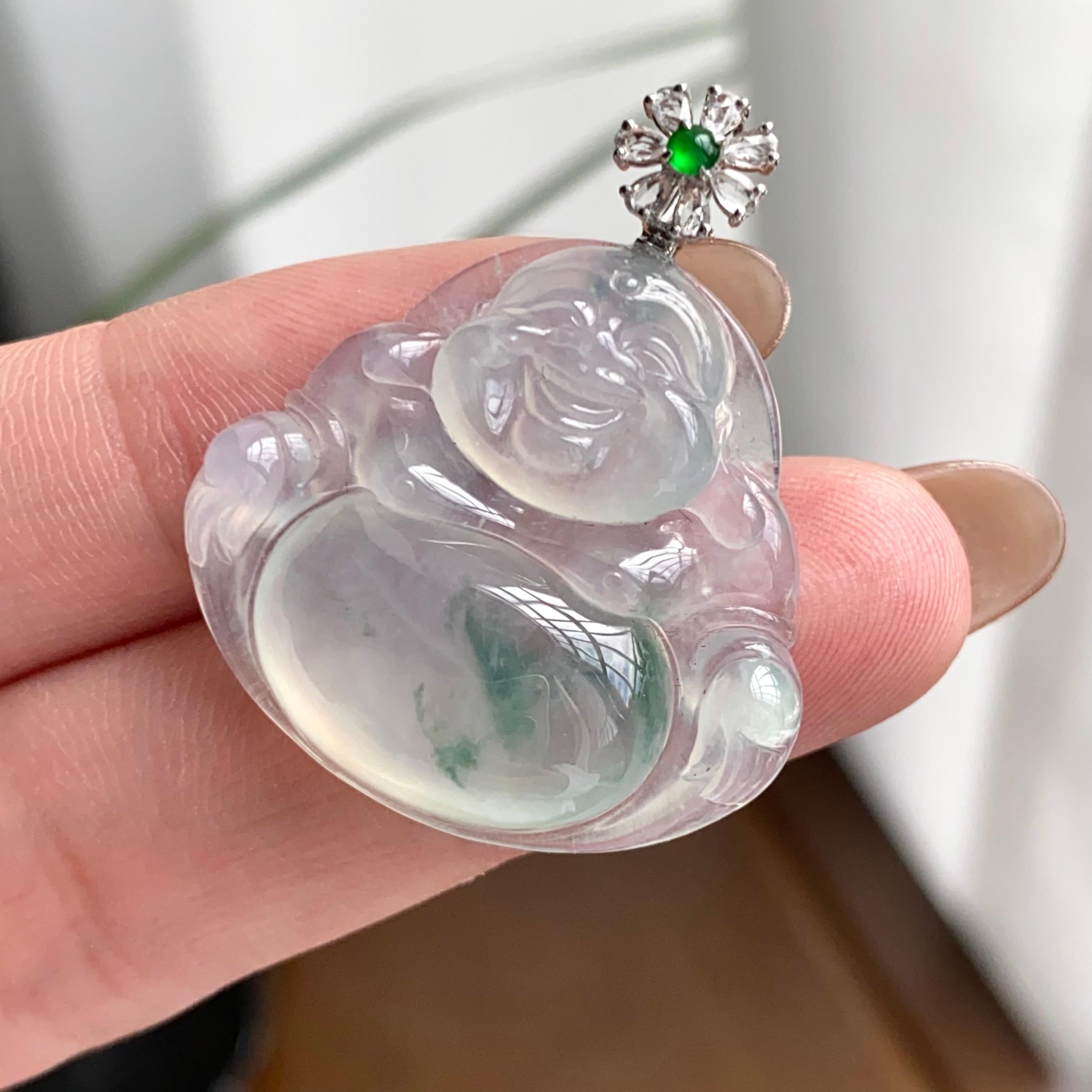 18k金钻镶冰种飘花佛公吊坠（yc262727）